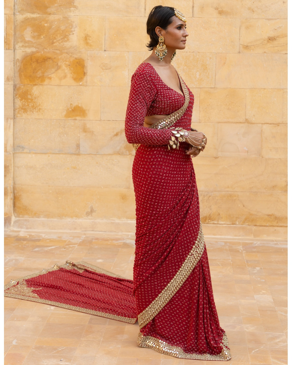 Classic Red Sequin Sari