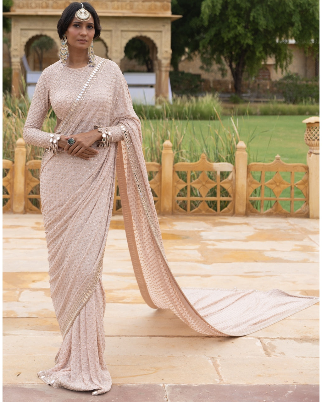 Classic Dusty Pink Embroidered Sari Set