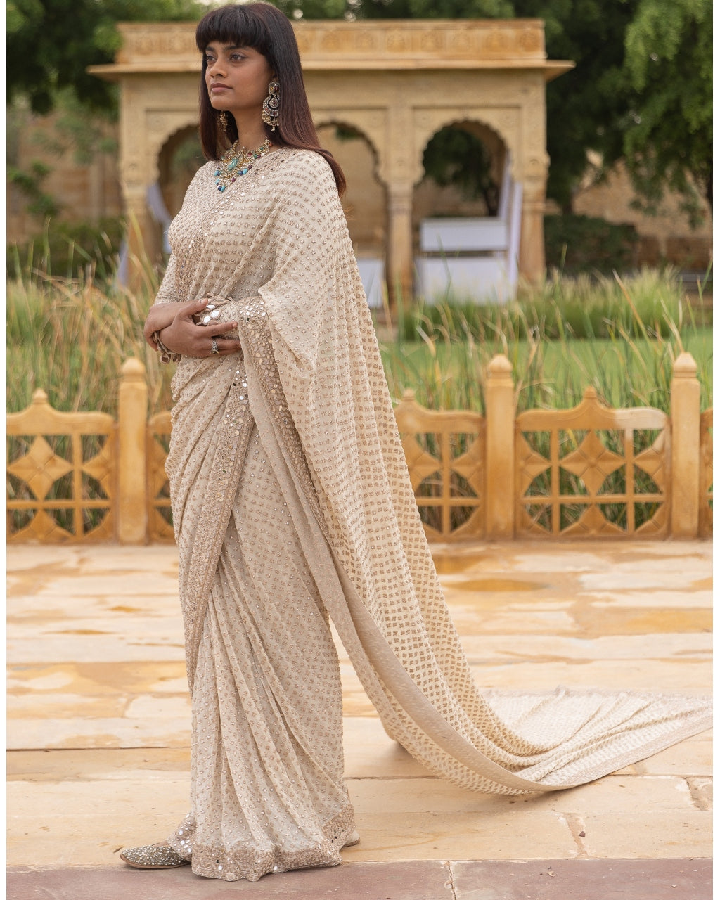 Coconut Embroidered Classic Sari Set