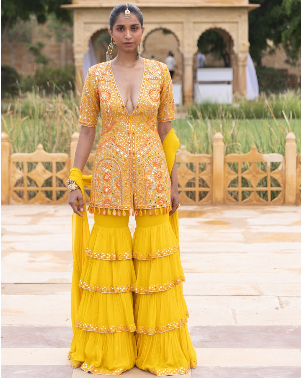 Yellow Colourful Embroidered Gharara Set