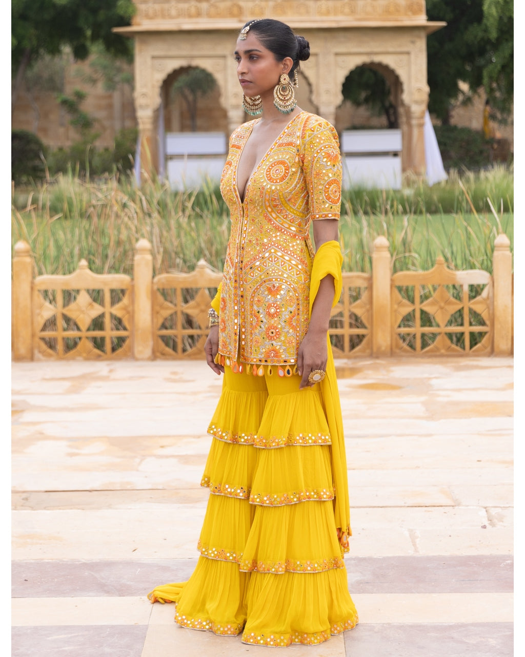 Yellow Colourful Embroidered Gharara Set