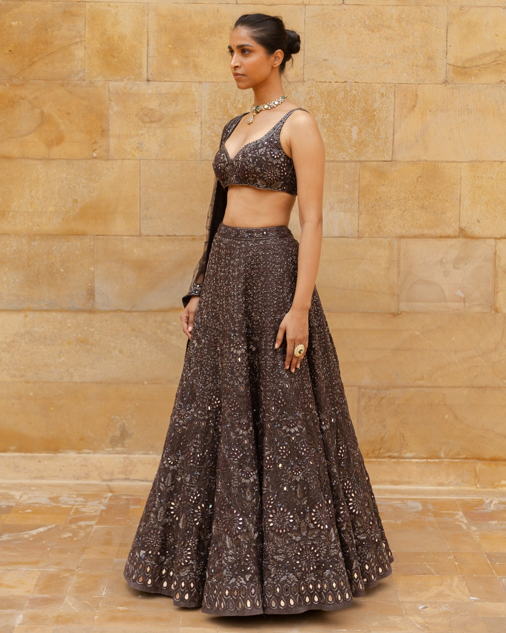 Brown Sequin Embroidered Lehenga Set