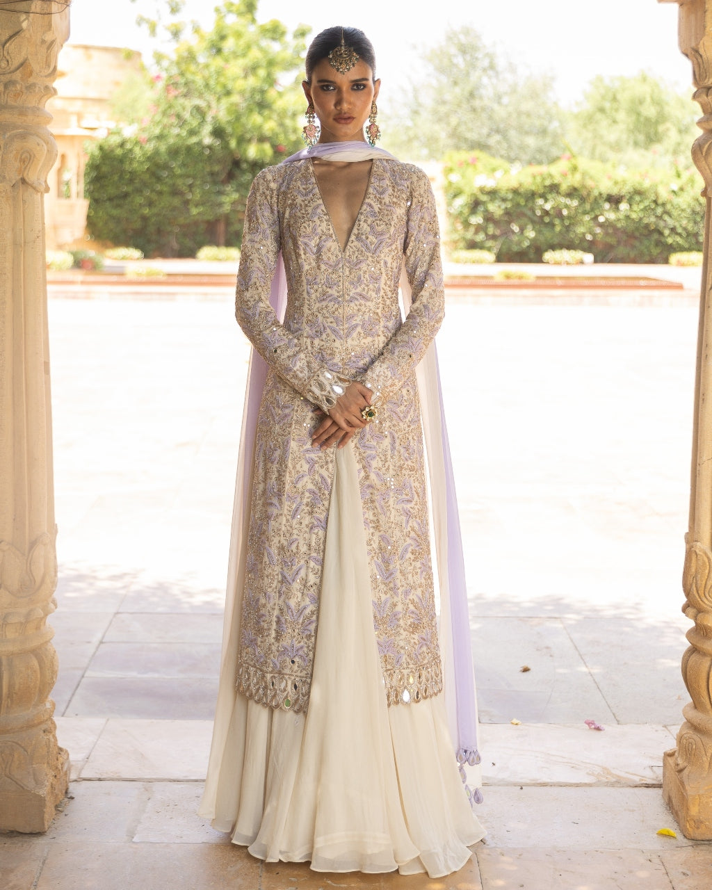 Coconut & Lavendar Embroidered Sharara Set