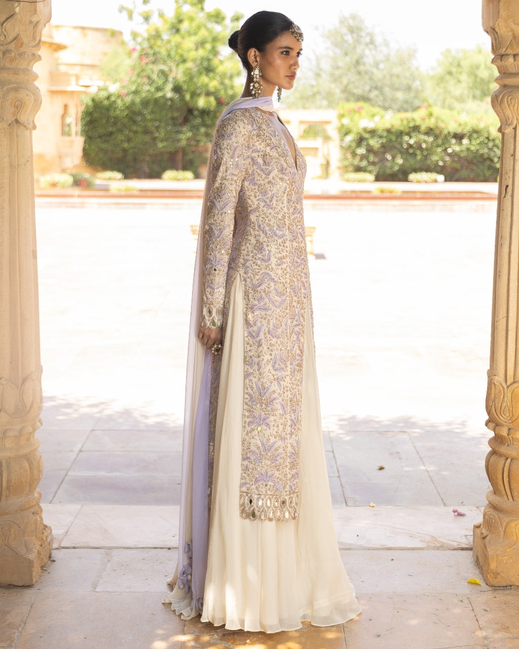 Coconut & Lavendar Embroidered Sharara Set