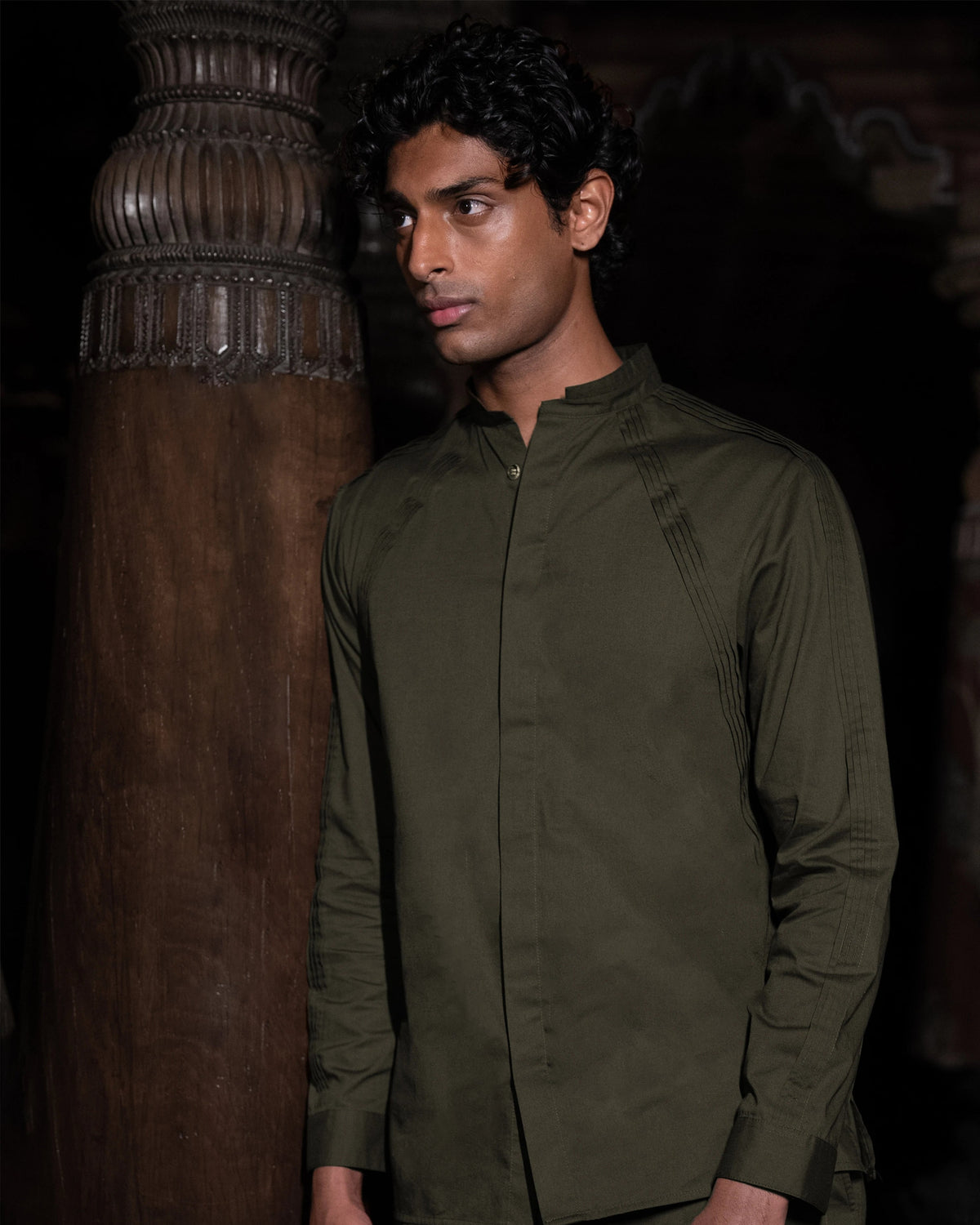 Olive Pintuck Shirt Set