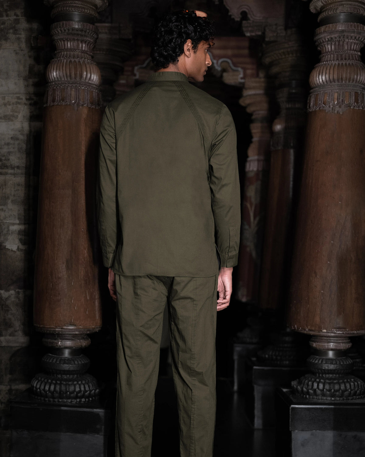 Olive Pintuck Shirt Set