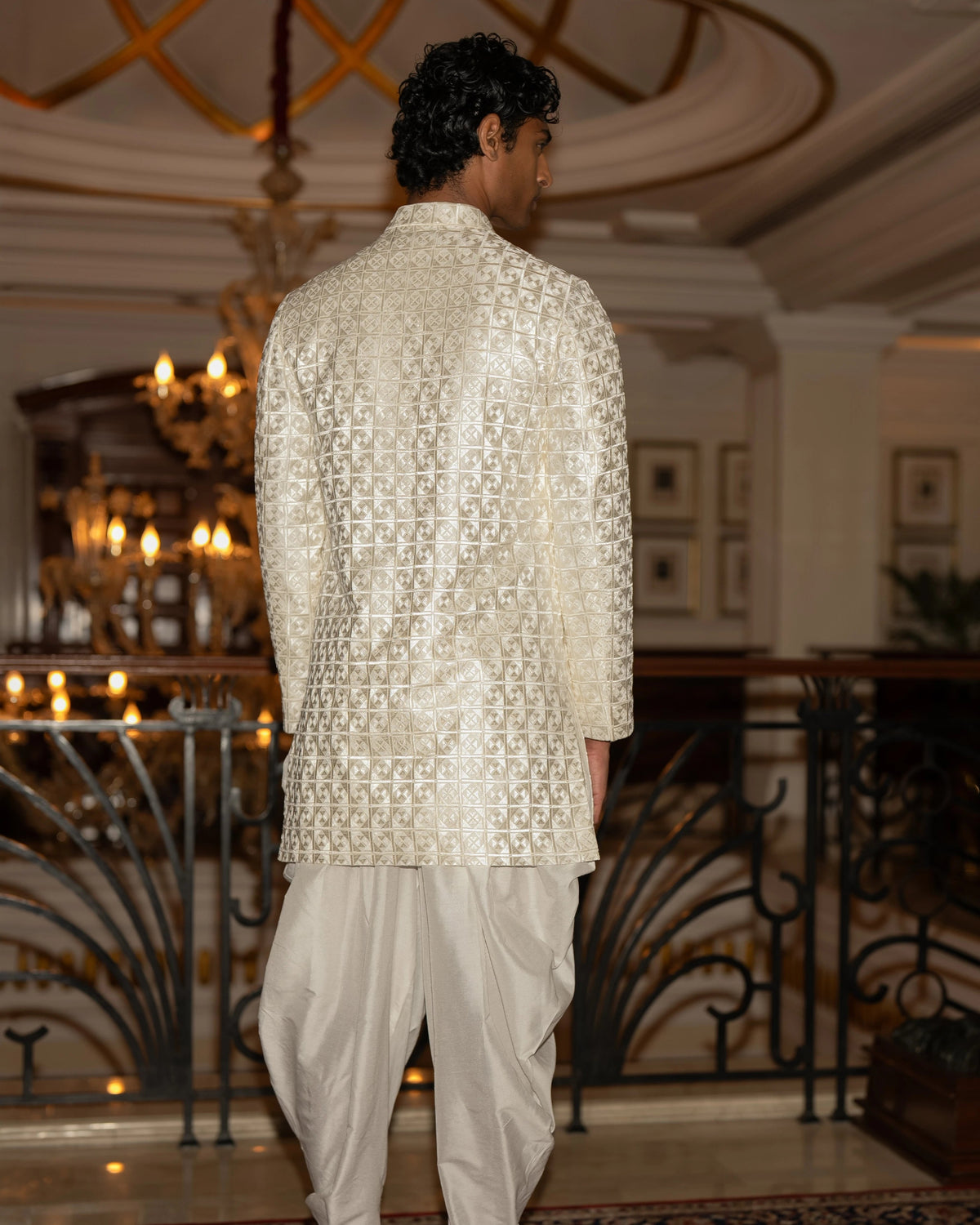 Ivory Embroidered Dhoti Three-Piece Set