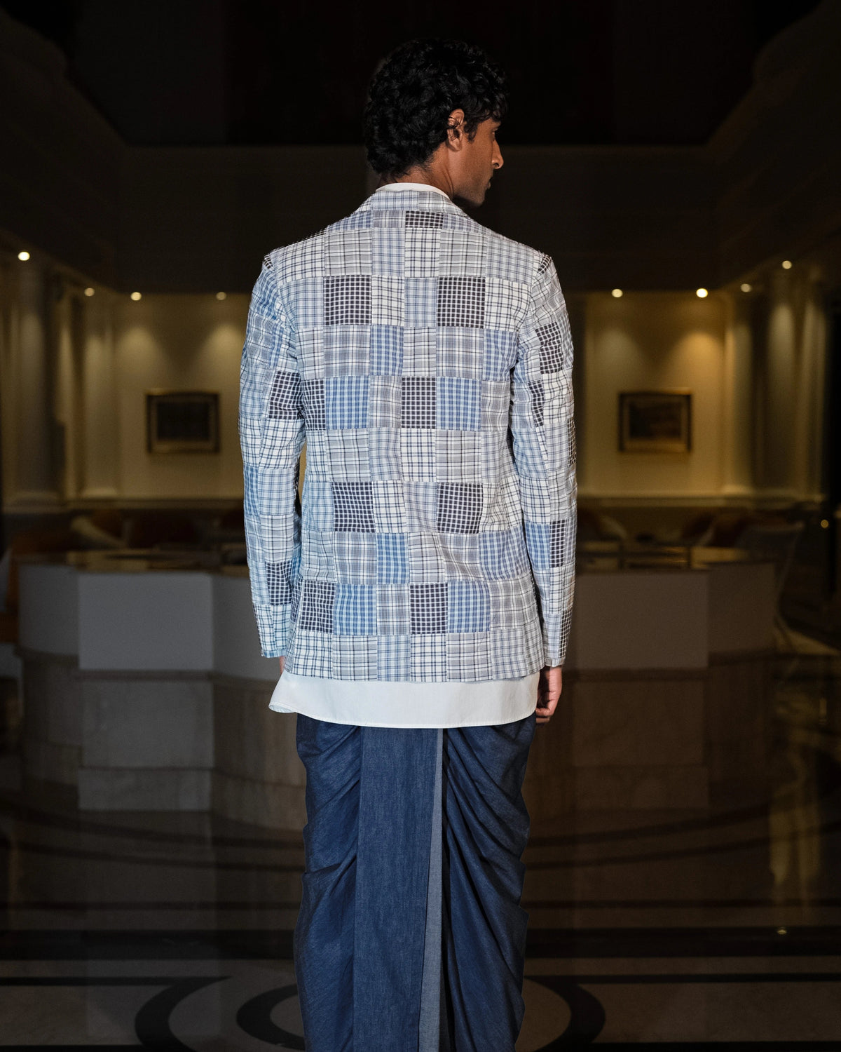 Patchwork Blazer Dhoti Three-Piece Set
