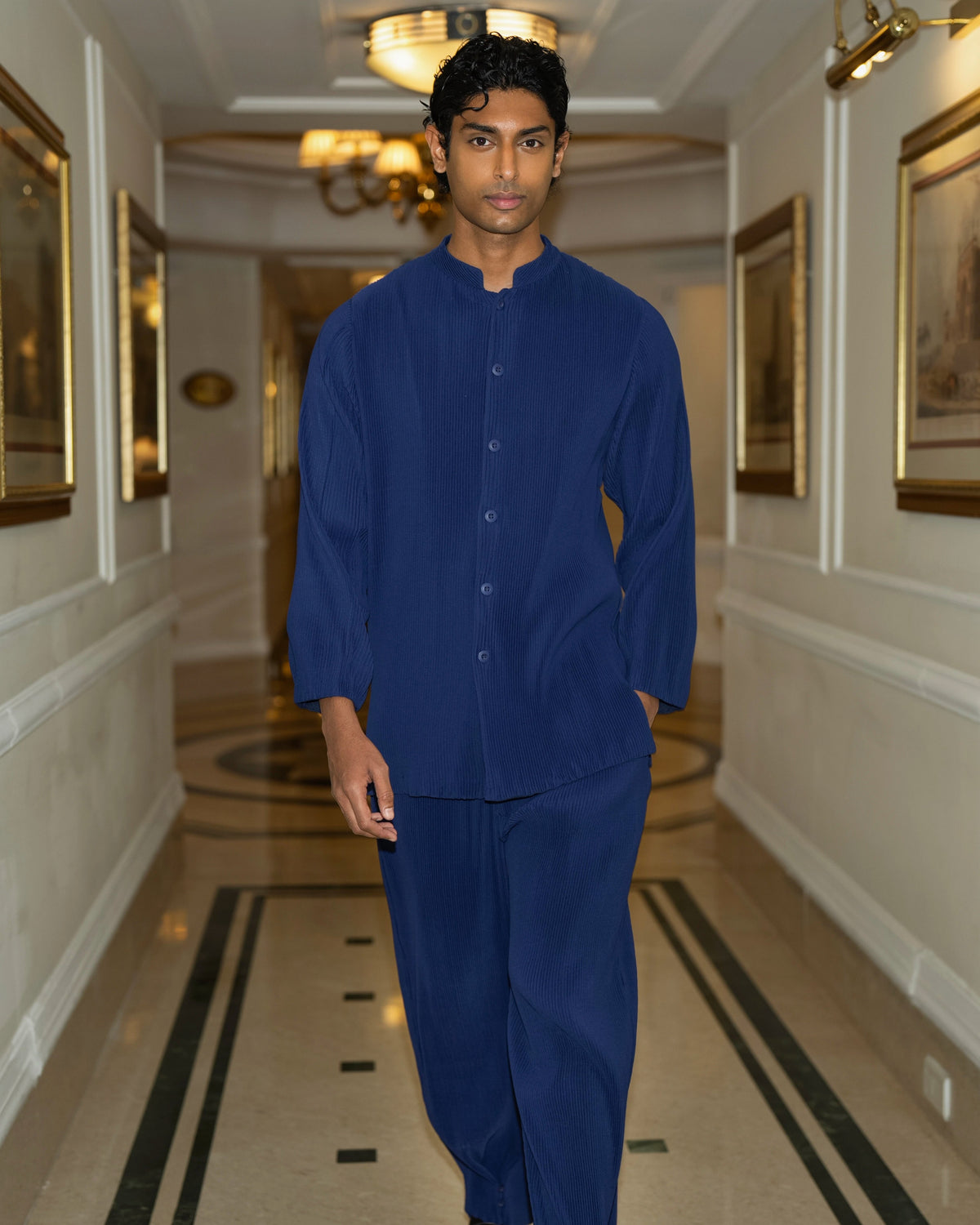 Royal Blue Bandhgala Shirt Set