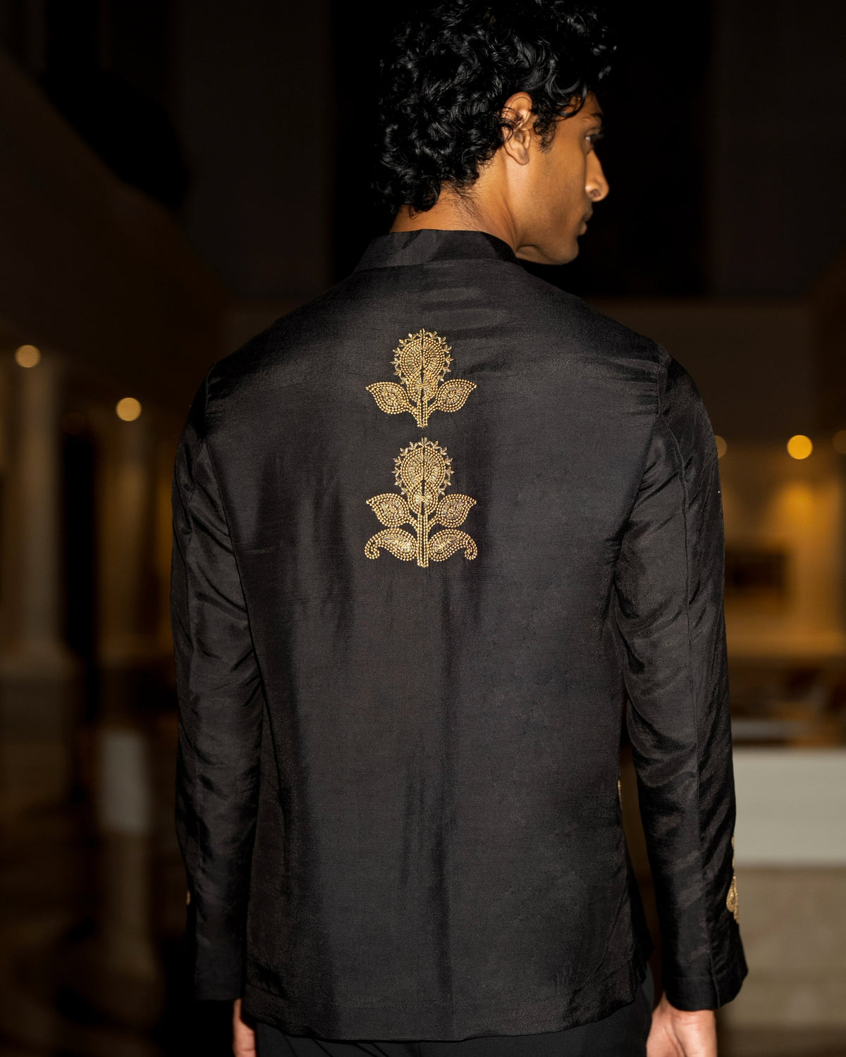 Black Temple Embroidered Kurta Set