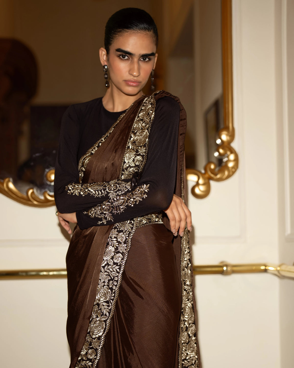 Black Coffee Sari Skirt Set