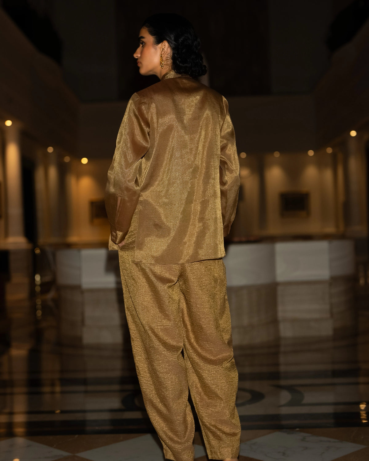 Black Gold Embroidered Jacket Set