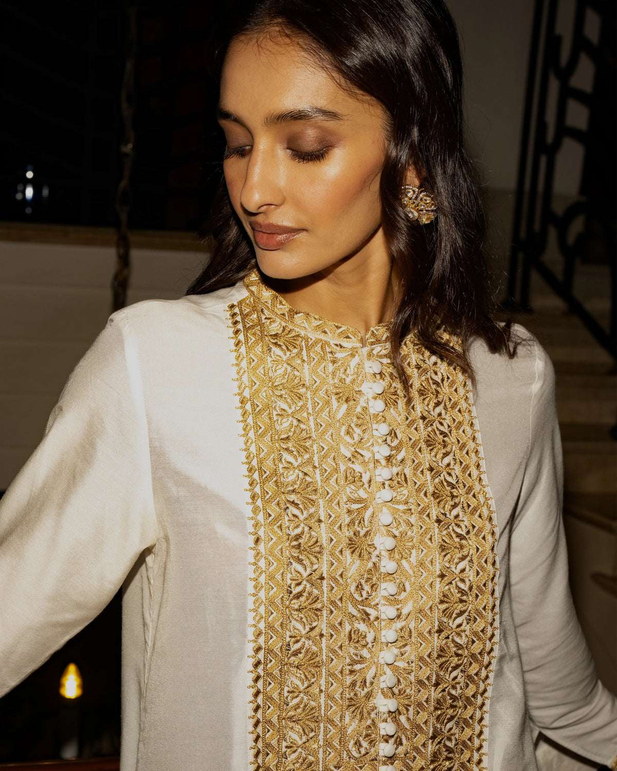 Ivory Embroidered Culotte Pant Set
