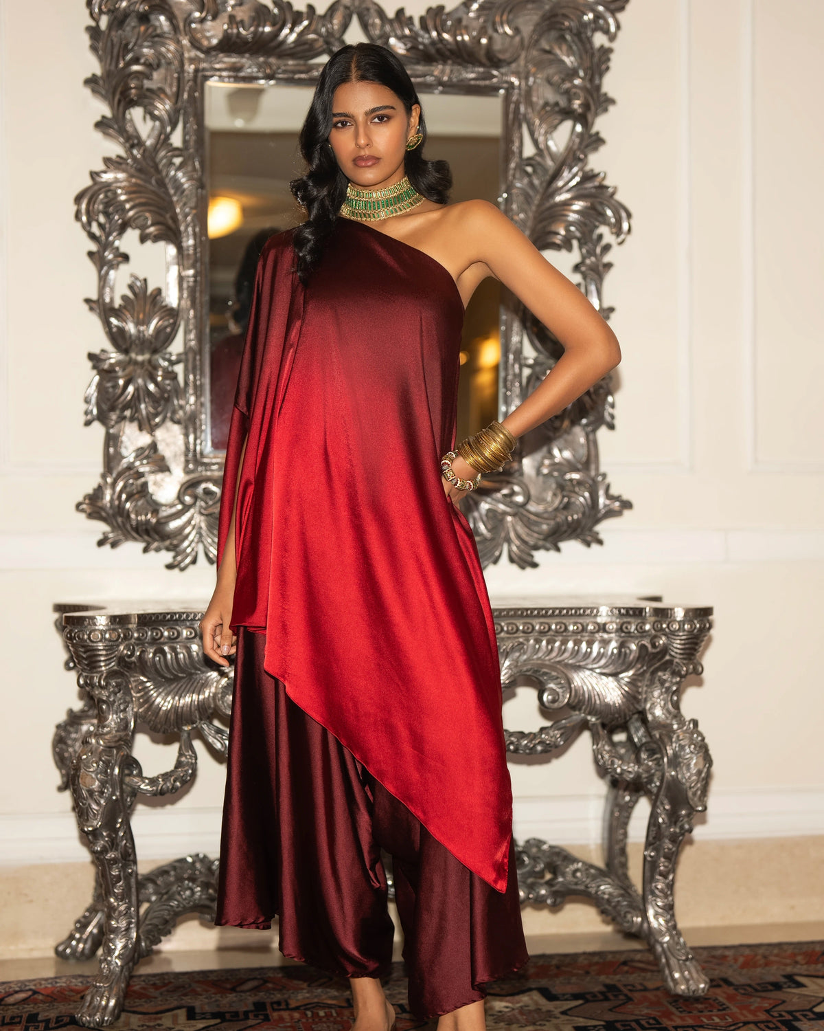Maroon Ombré Culotte Pant Set