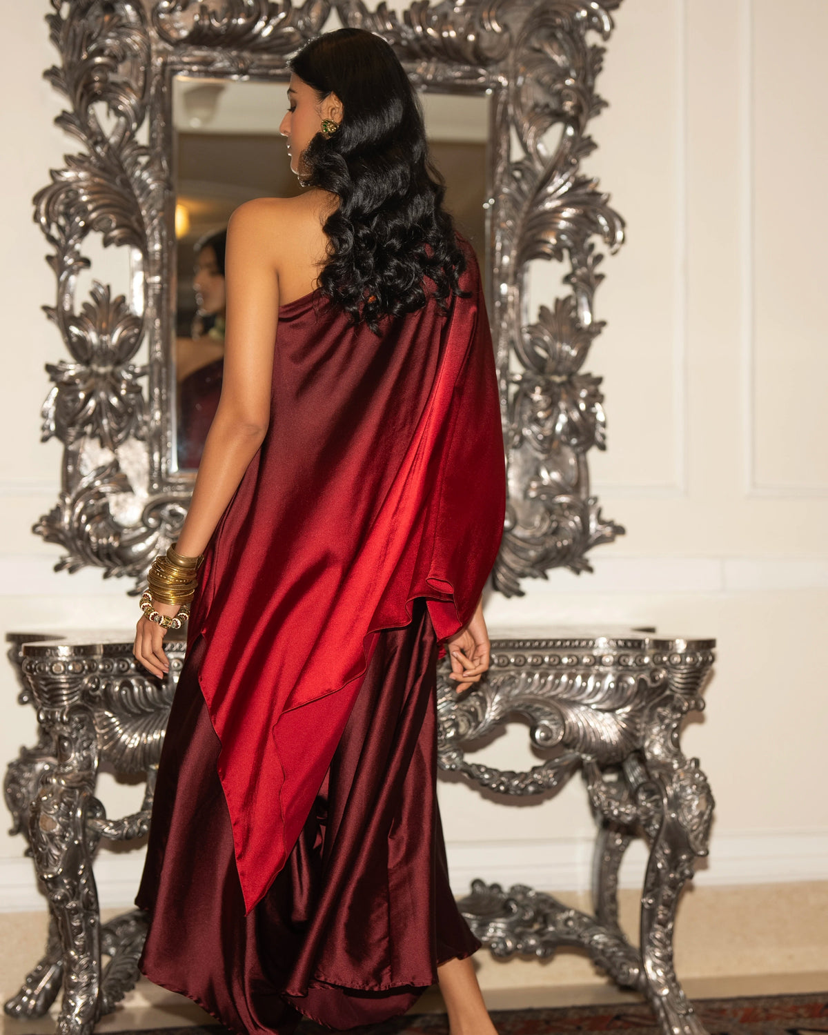 Maroon Ombré Culotte Pant Set