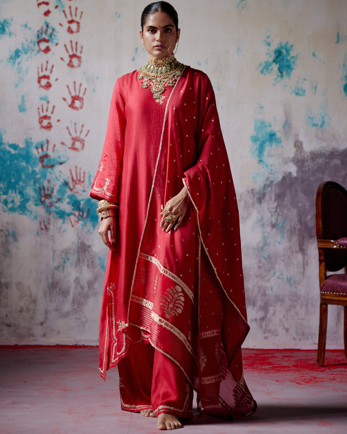 Red A-Line Kurta Set