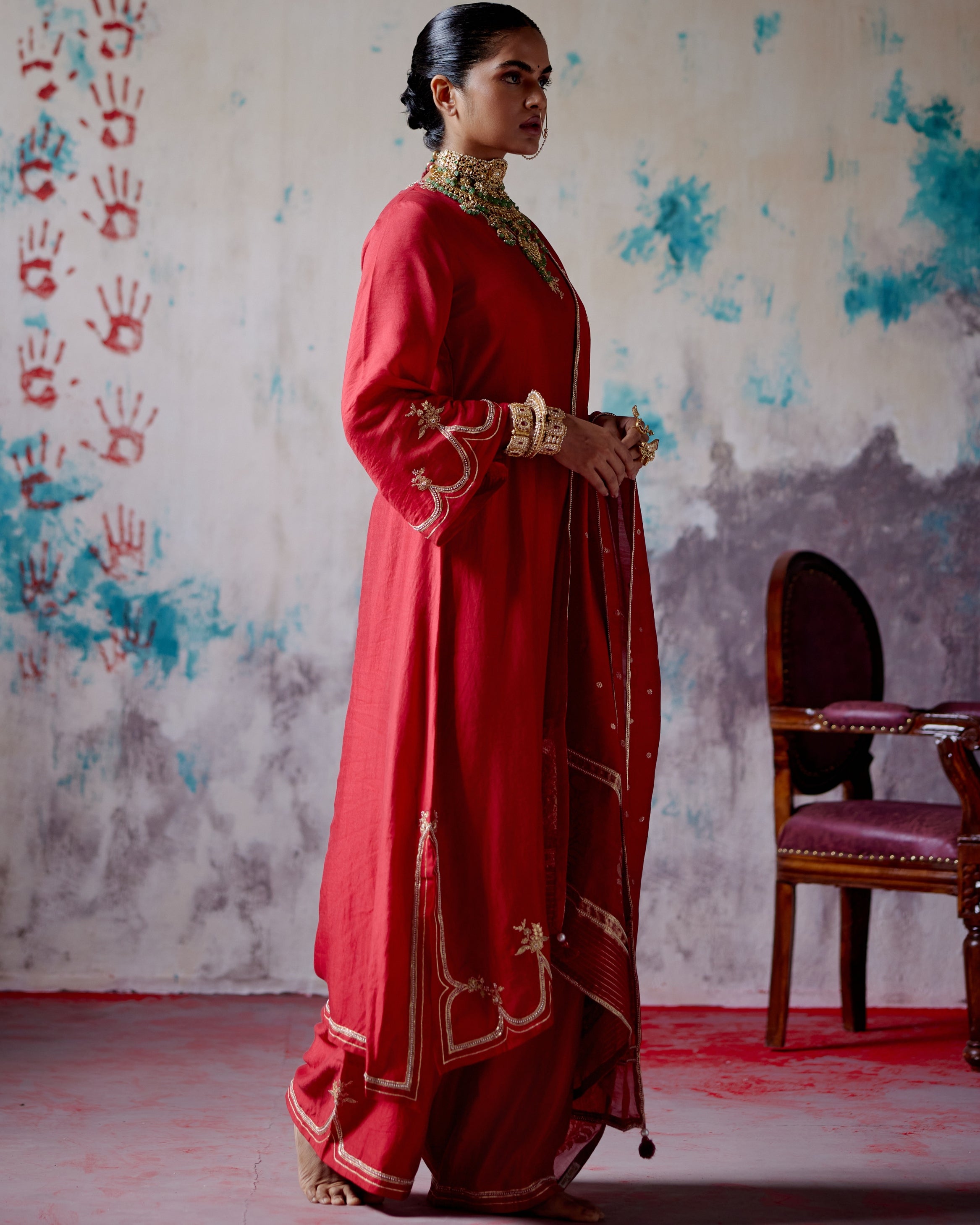 Red A-Line Kurta Set