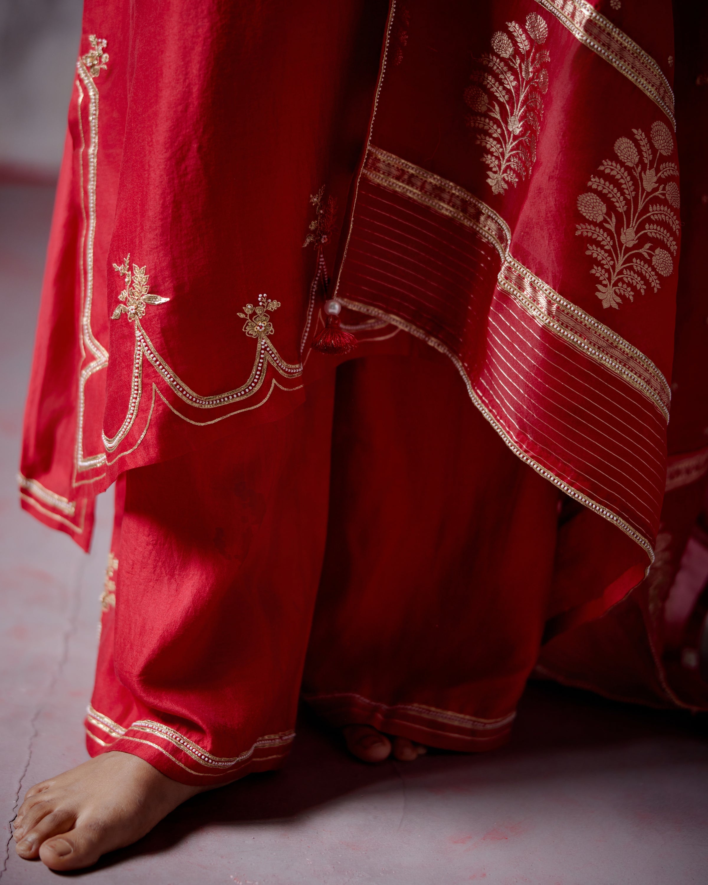 Red A-Line Kurta Set