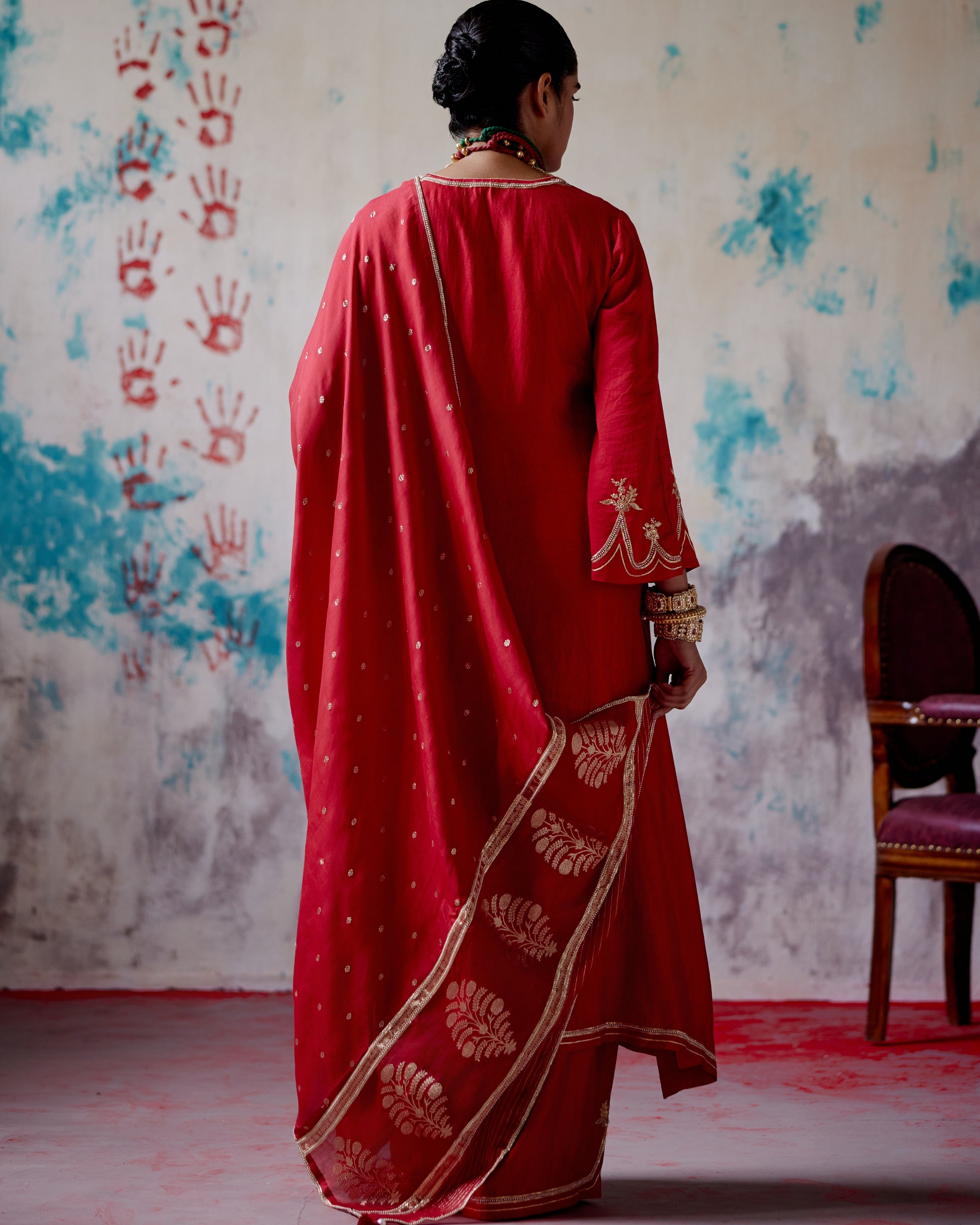 Red A-Line Kurta Set