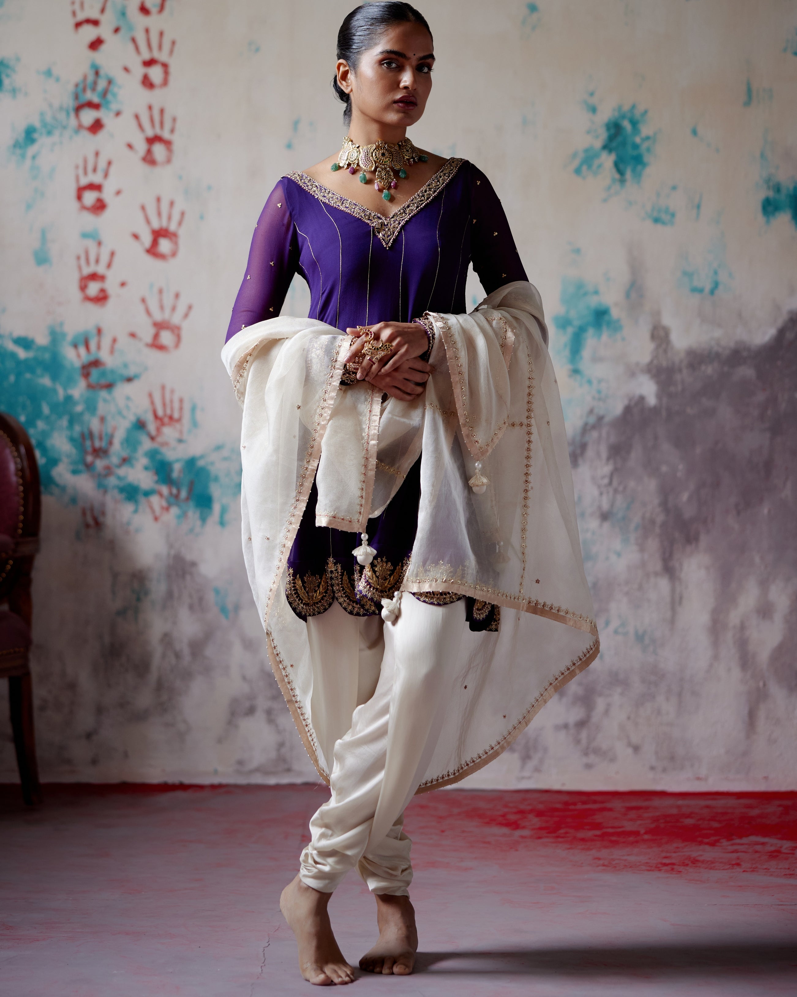 Purple Short Anarkali Dhoti Set