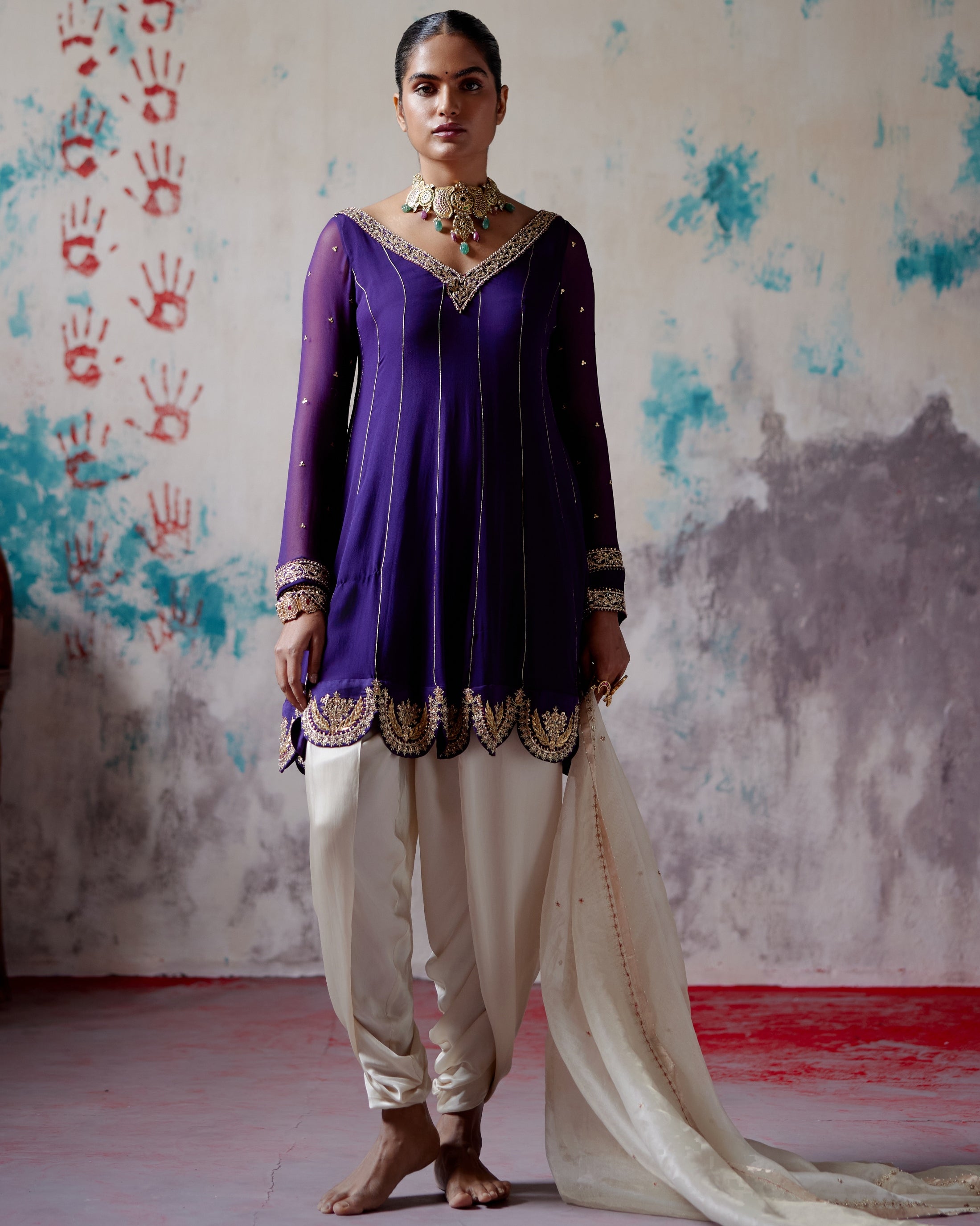 Purple Short Anarkali Dhoti Set