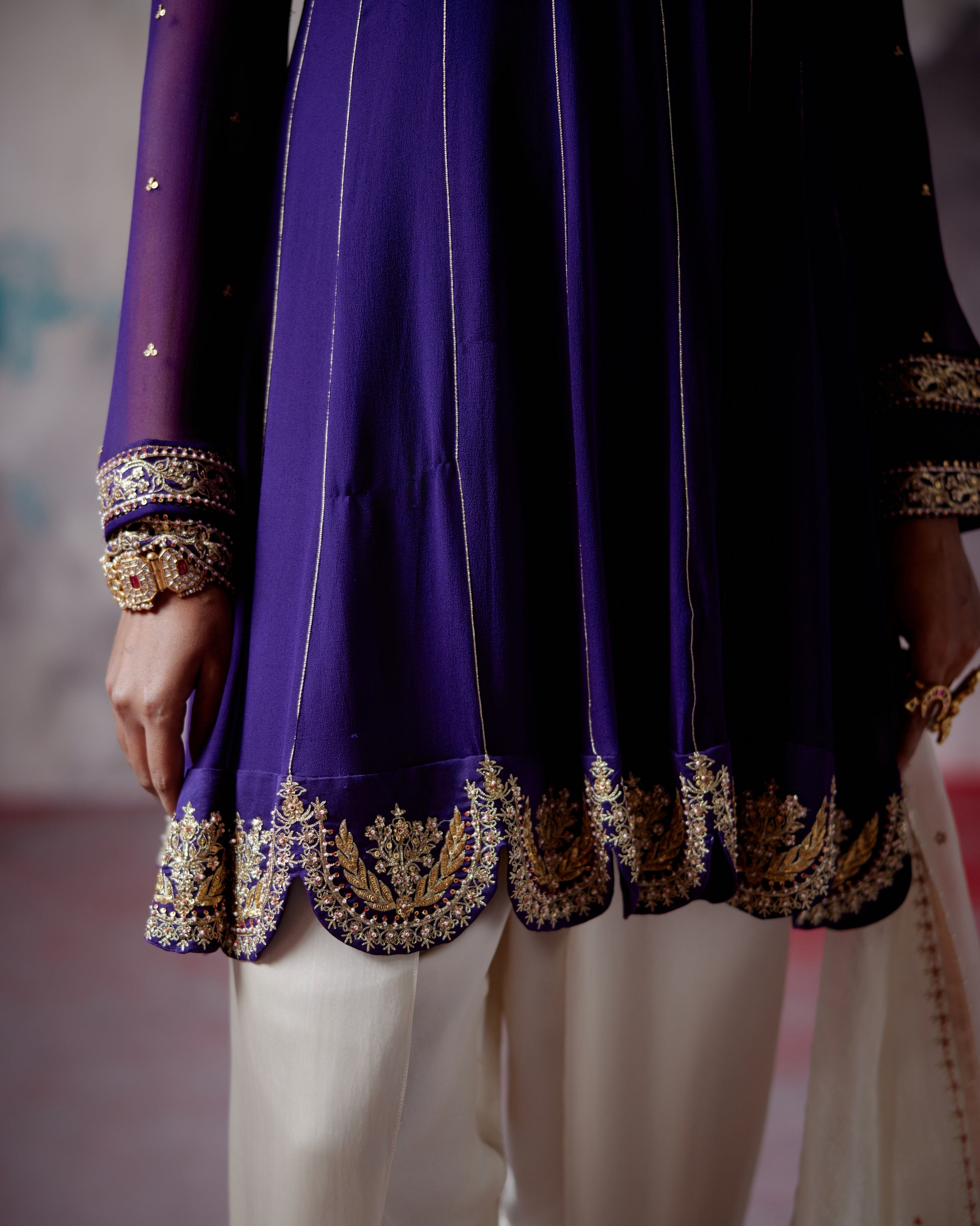 Purple Short Anarkali Dhoti Set