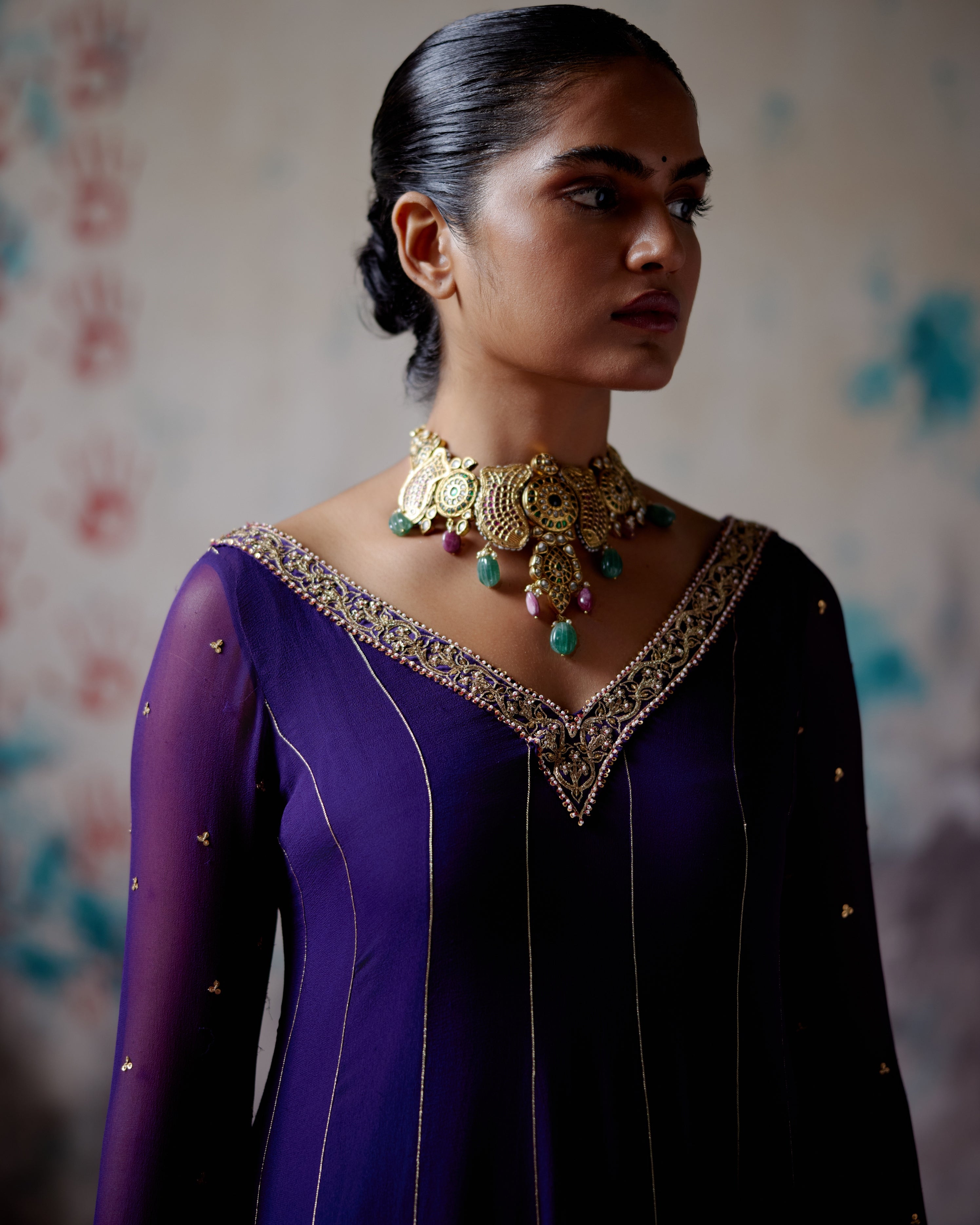 Purple Short Anarkali Dhoti Set