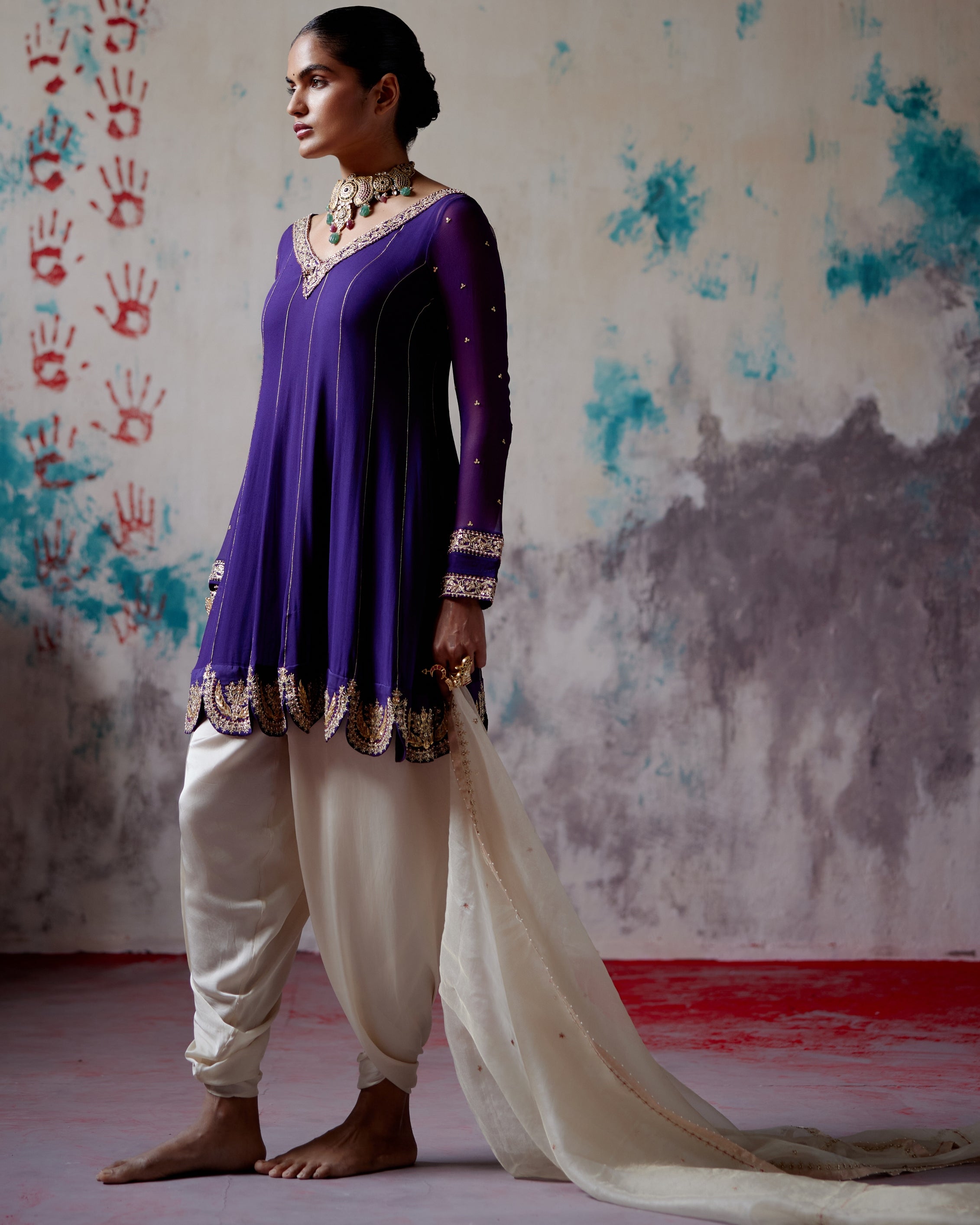 Purple Short Anarkali Dhoti Set