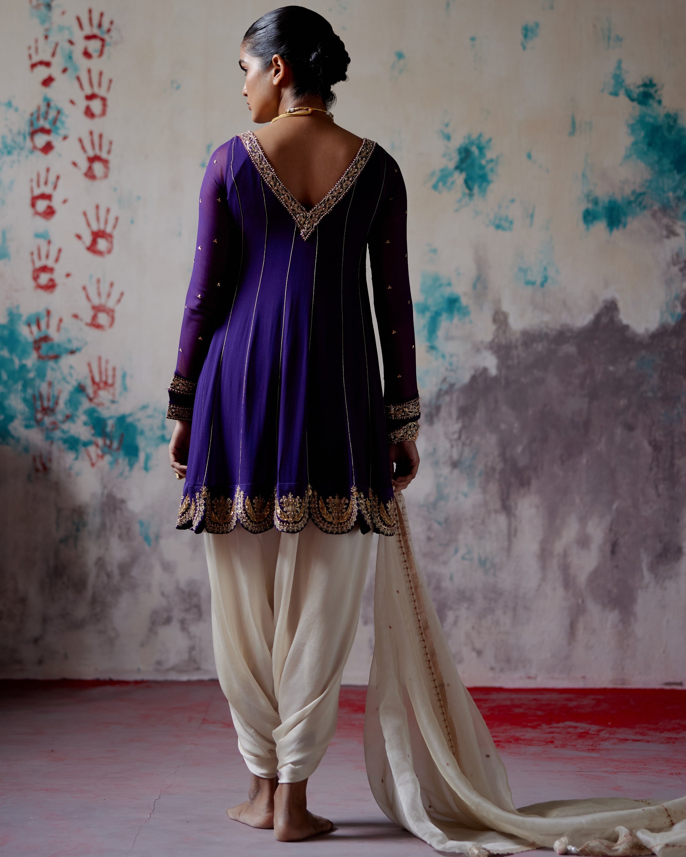 Purple Short Anarkali Dhoti Set