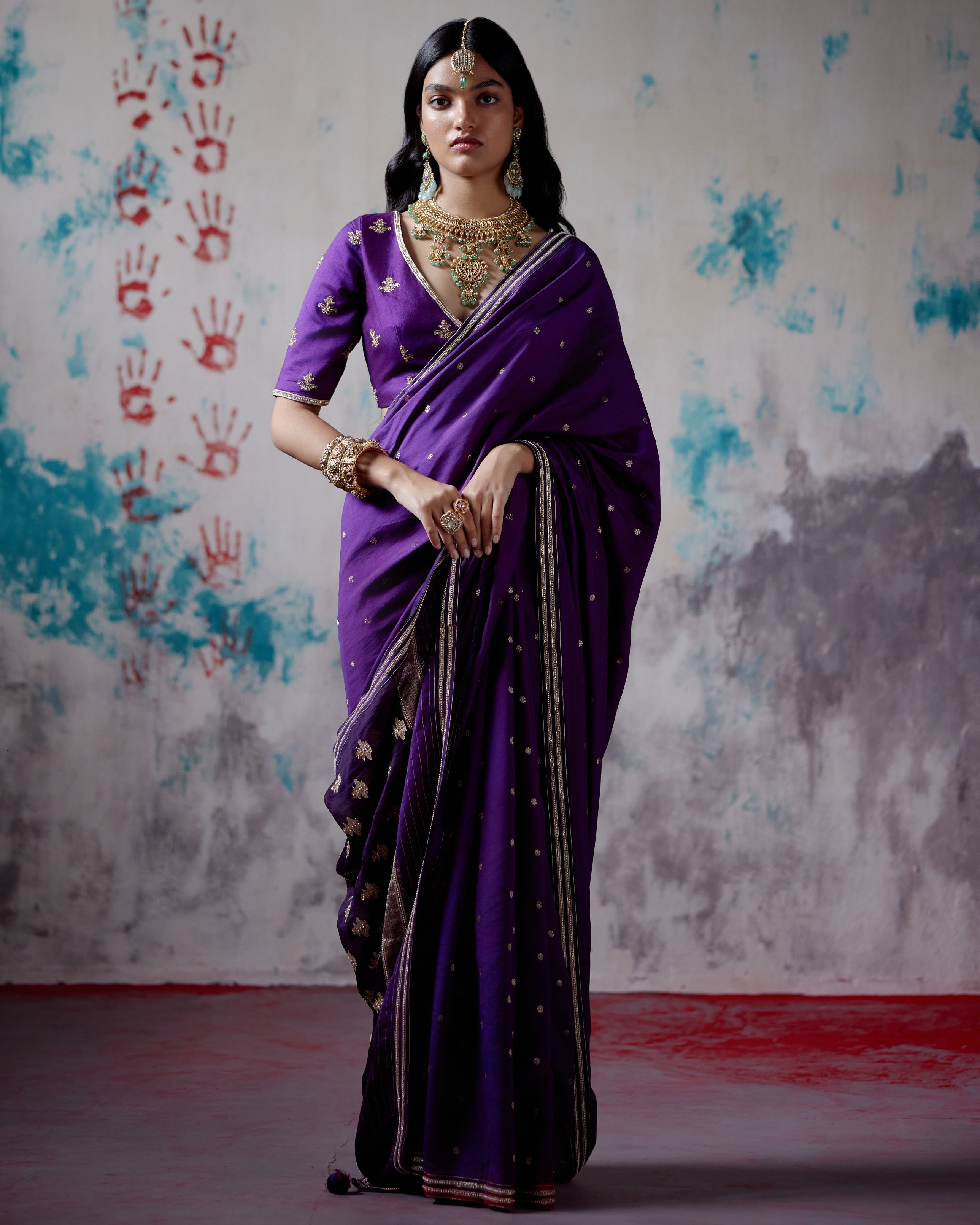 Purple Brocade Silk Sari With Blouse