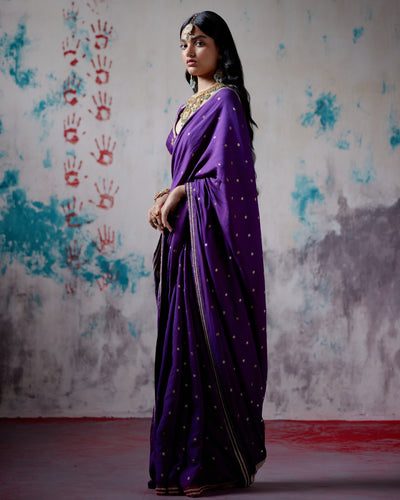 Purple Brocade Silk Sari With Blouse