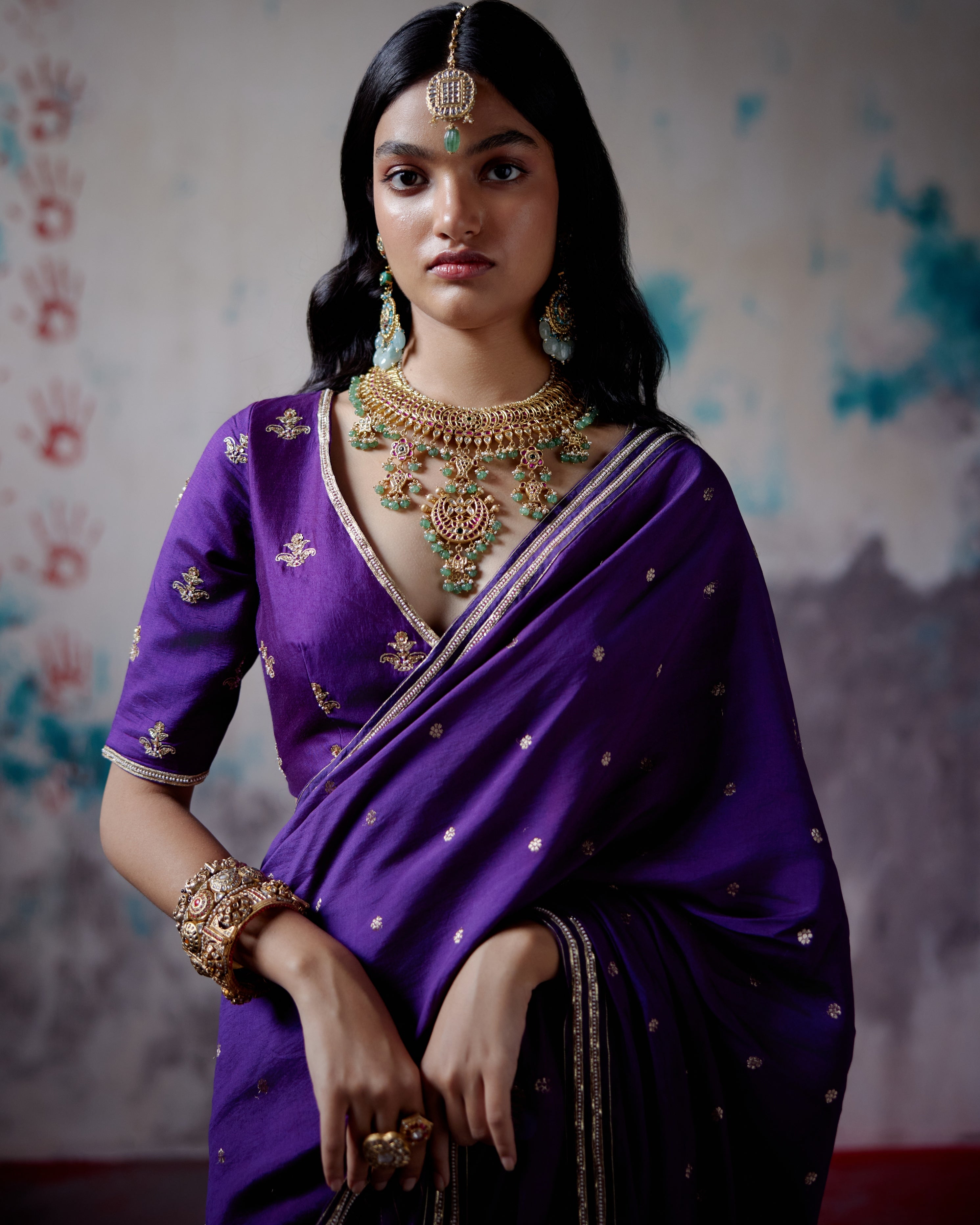 Purple Brocade Silk Sari With Blouse
