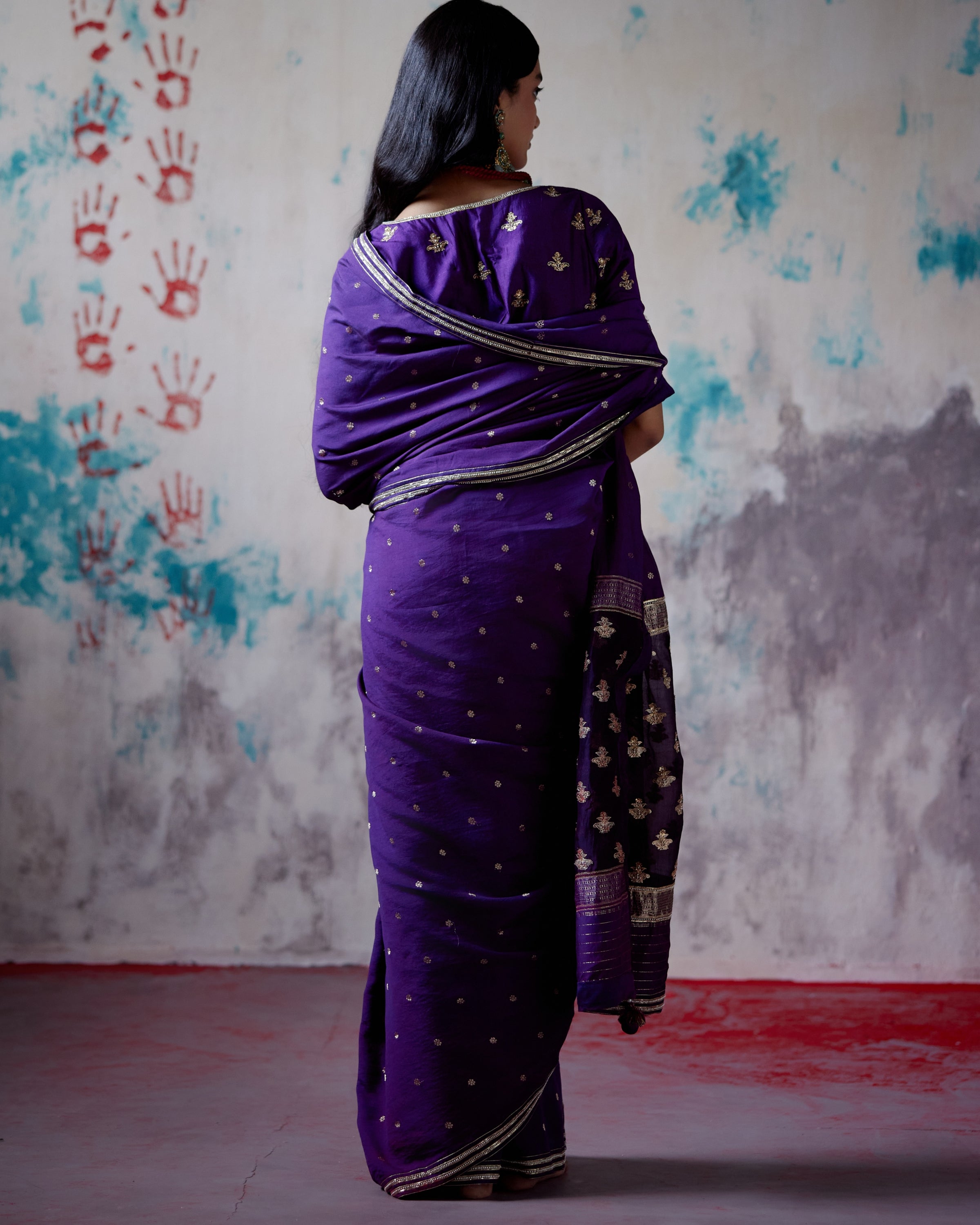 Purple Brocade Silk Sari With Blouse