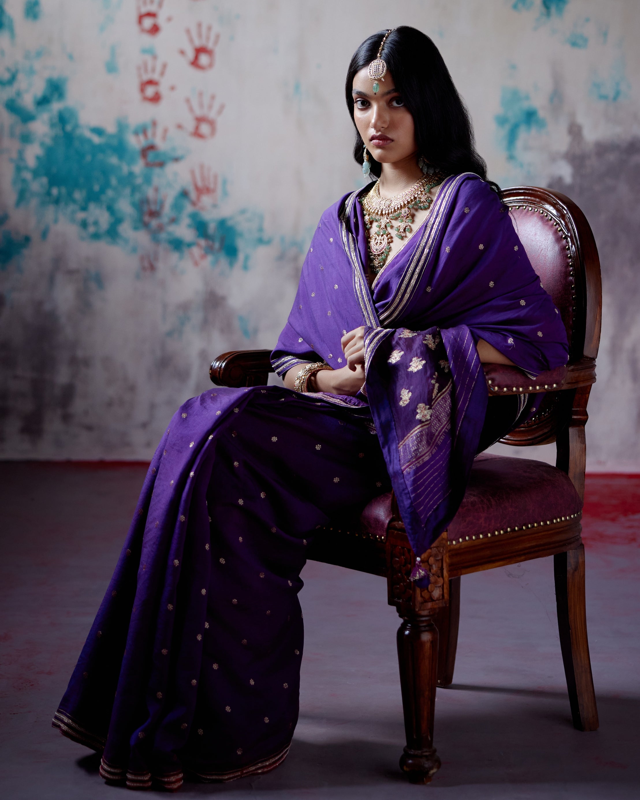 Purple Brocade Silk Sari With Blouse