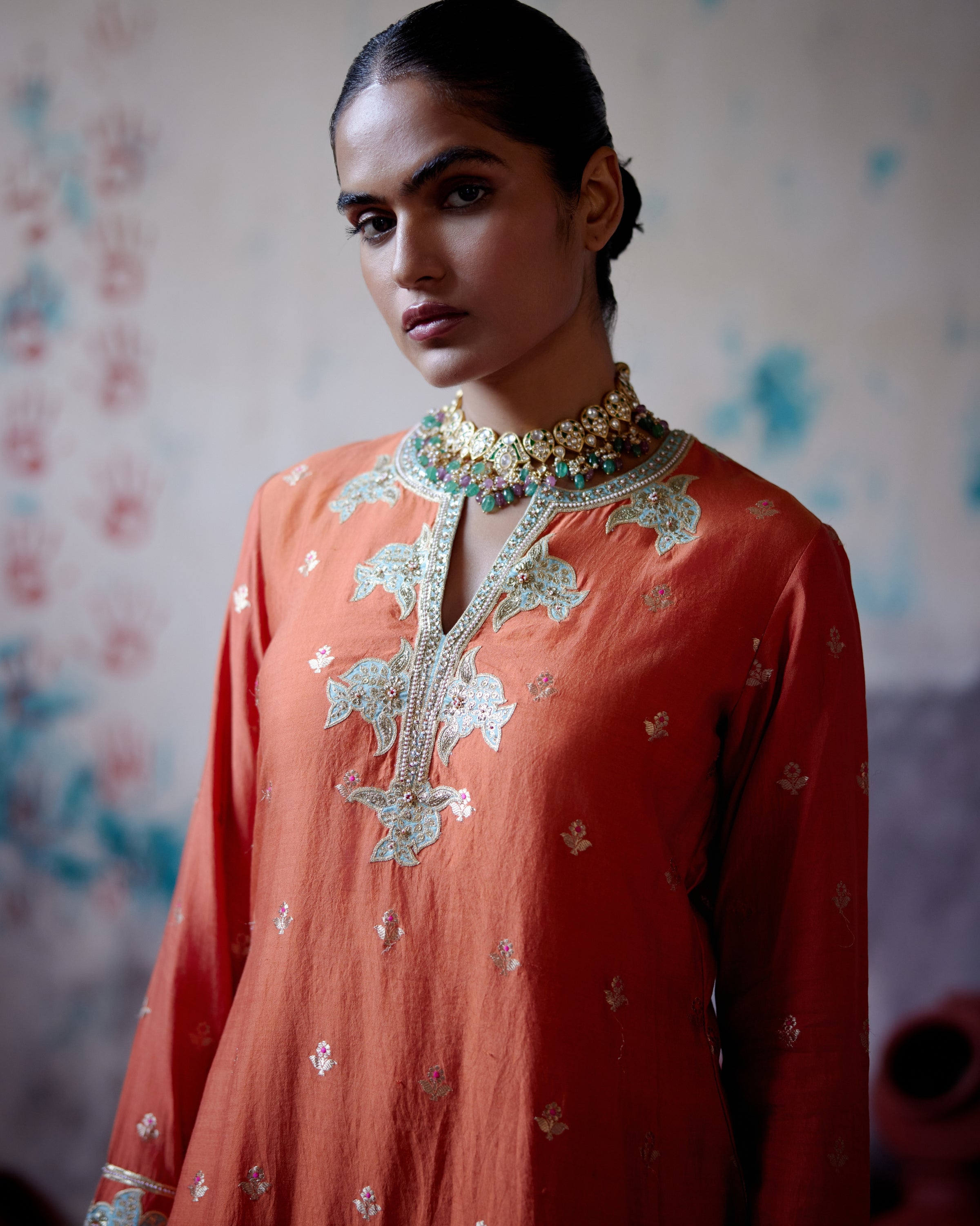 Rust Orange Short Kurta Sharara Set