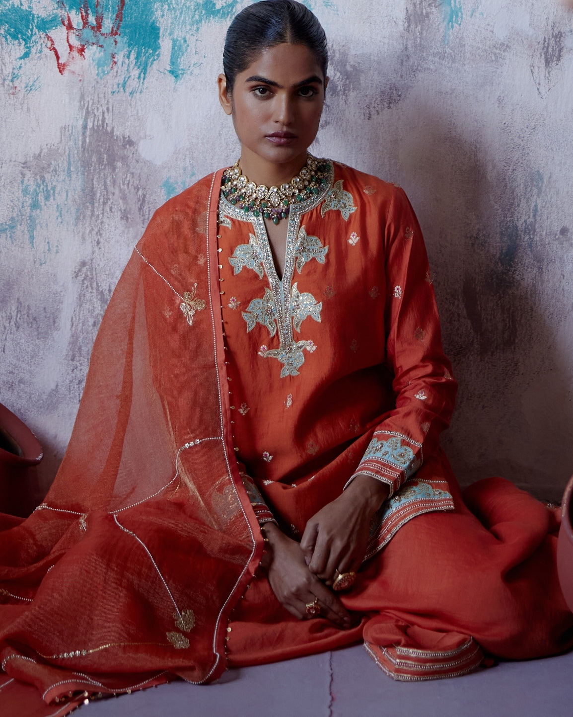 Rust Orange Short Kurta Sharara Set