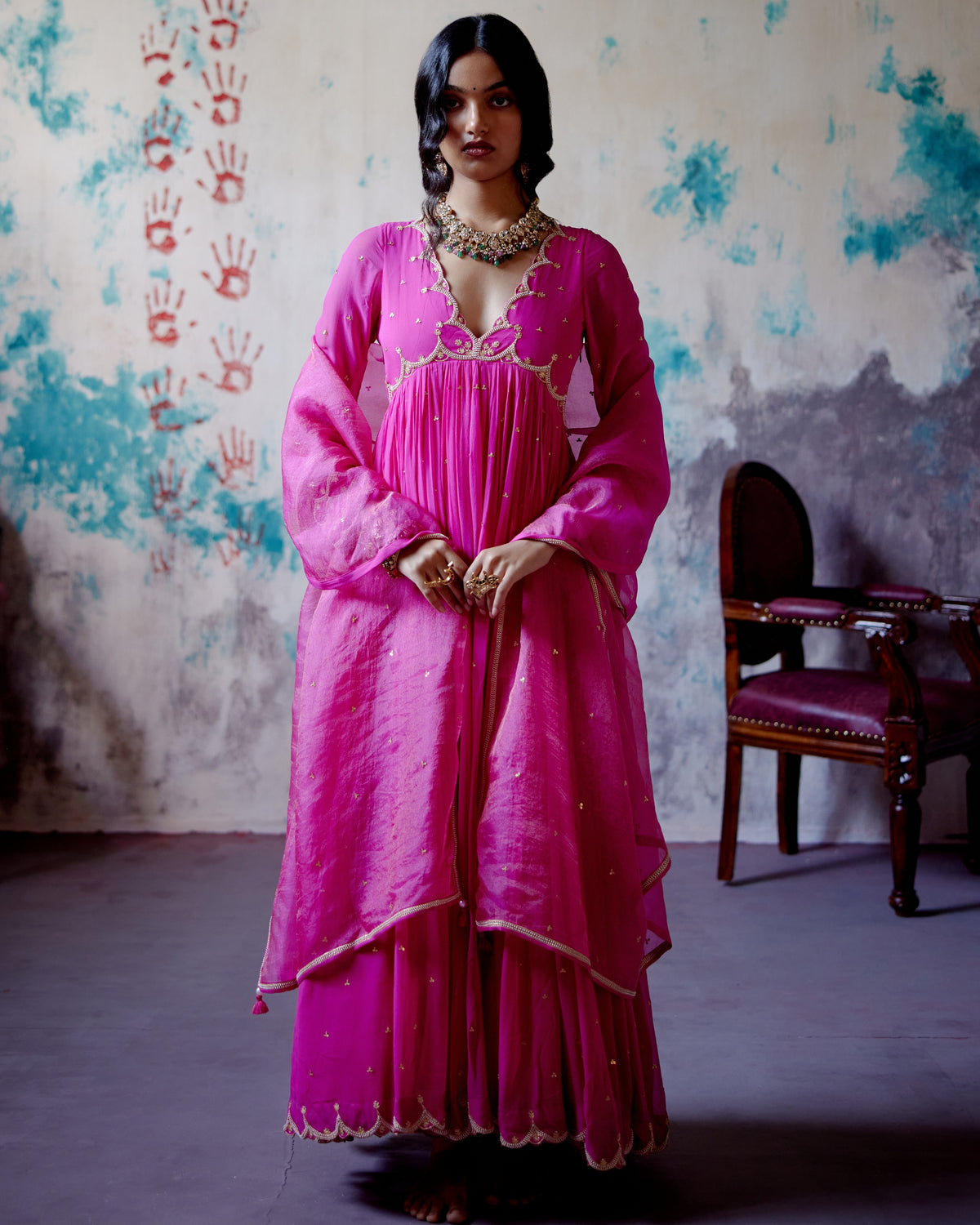 Fuchsia Pink Gather Anarkali Set