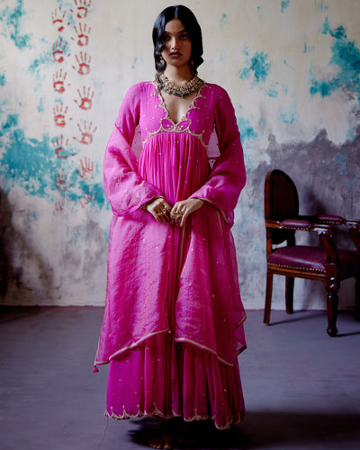 Fuchsia Pink Gather Anarkali Set