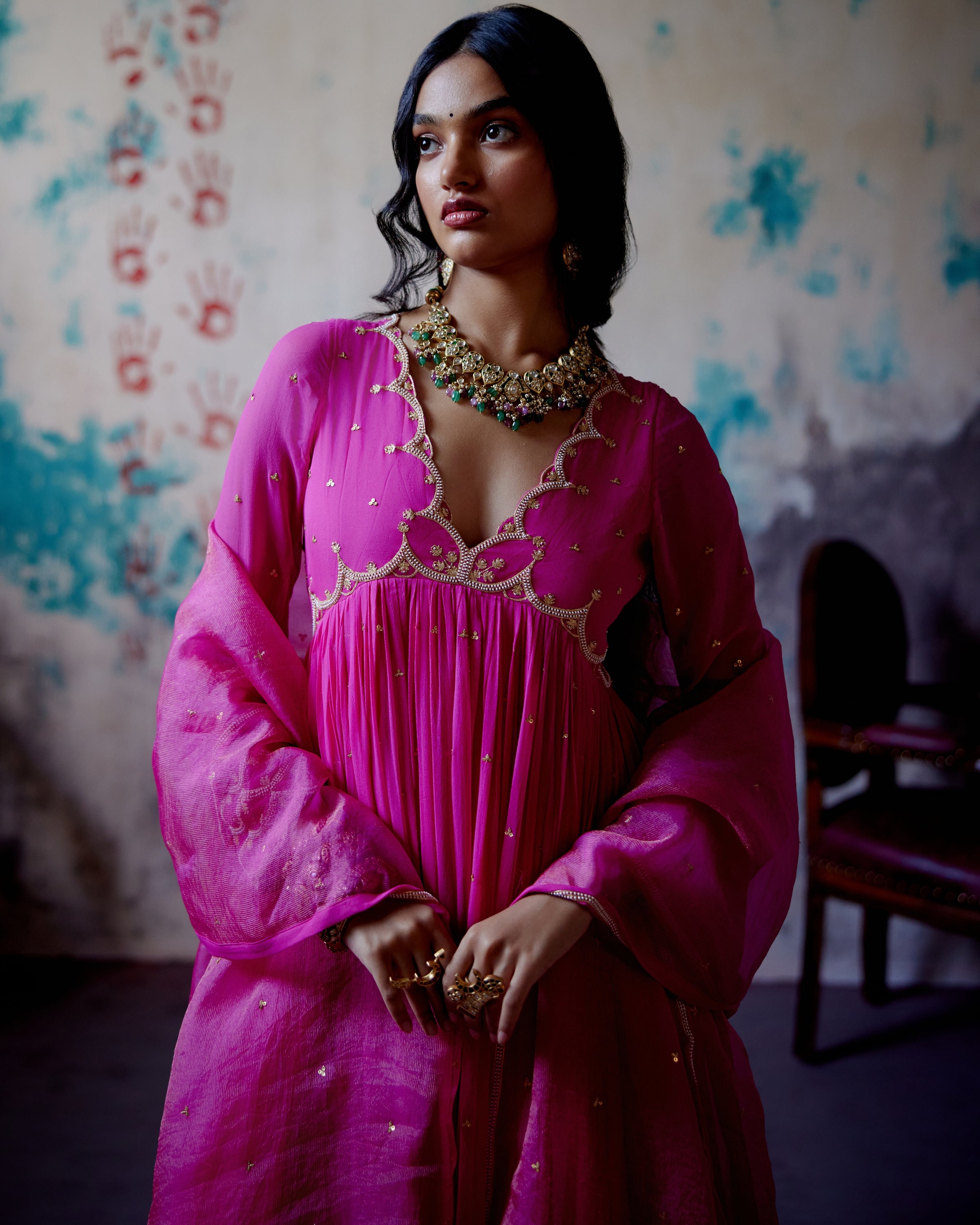 Fuchsia Pink Gather Anarkali Set