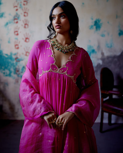 Fuchsia Pink Gather Anarkali Set