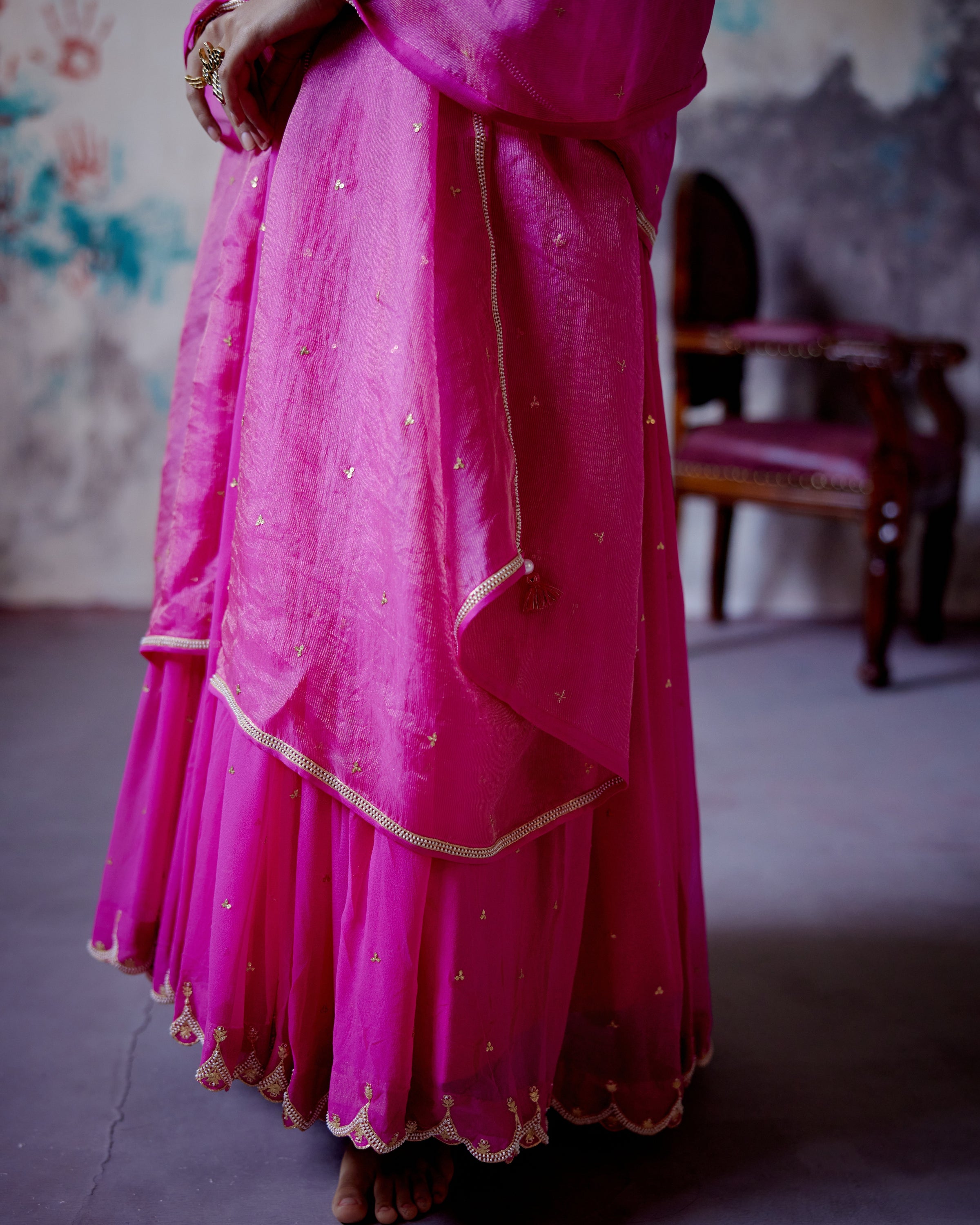 Fuchsia Pink Gather Anarkali Set