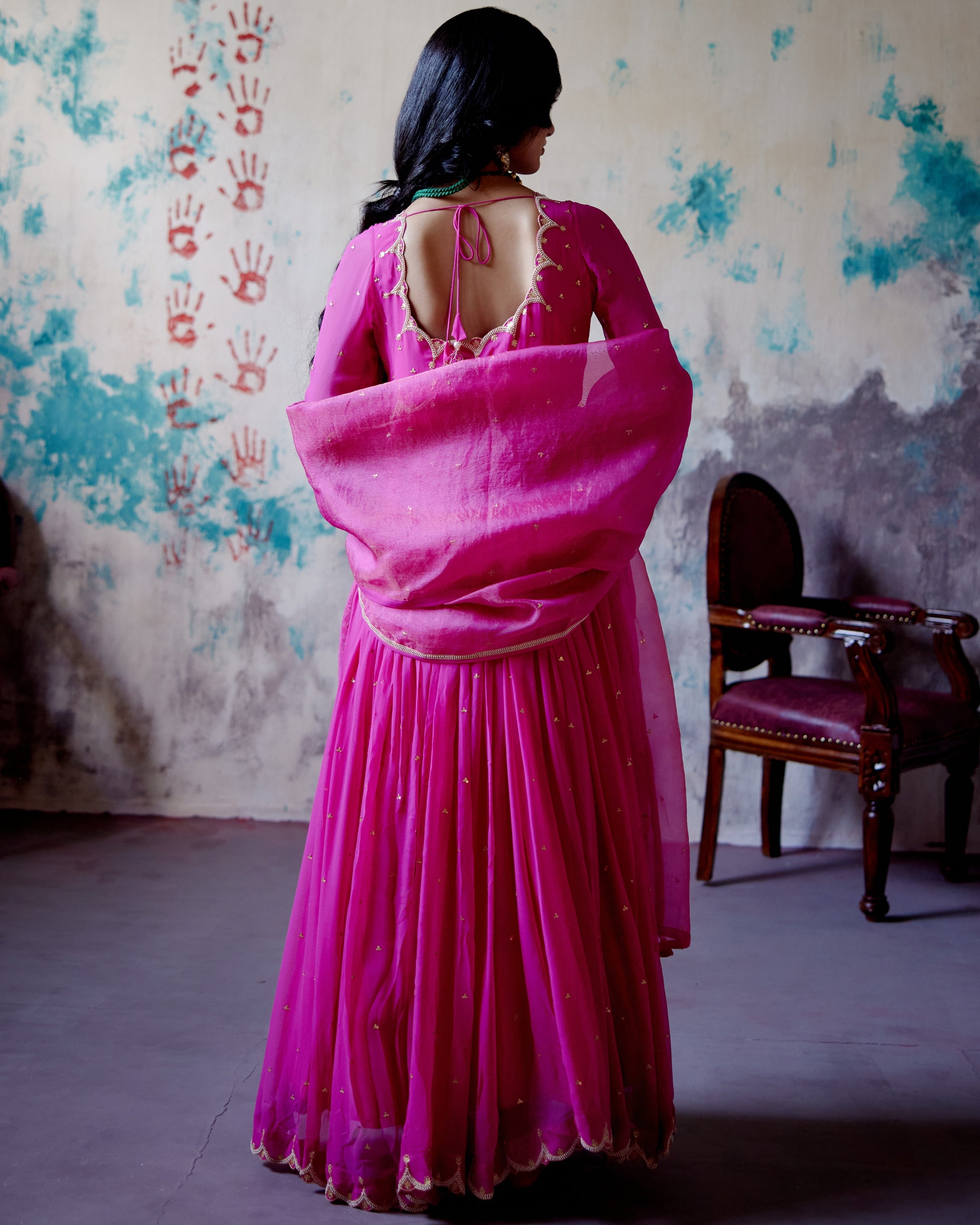 Fuchsia Pink Gather Anarkali Set