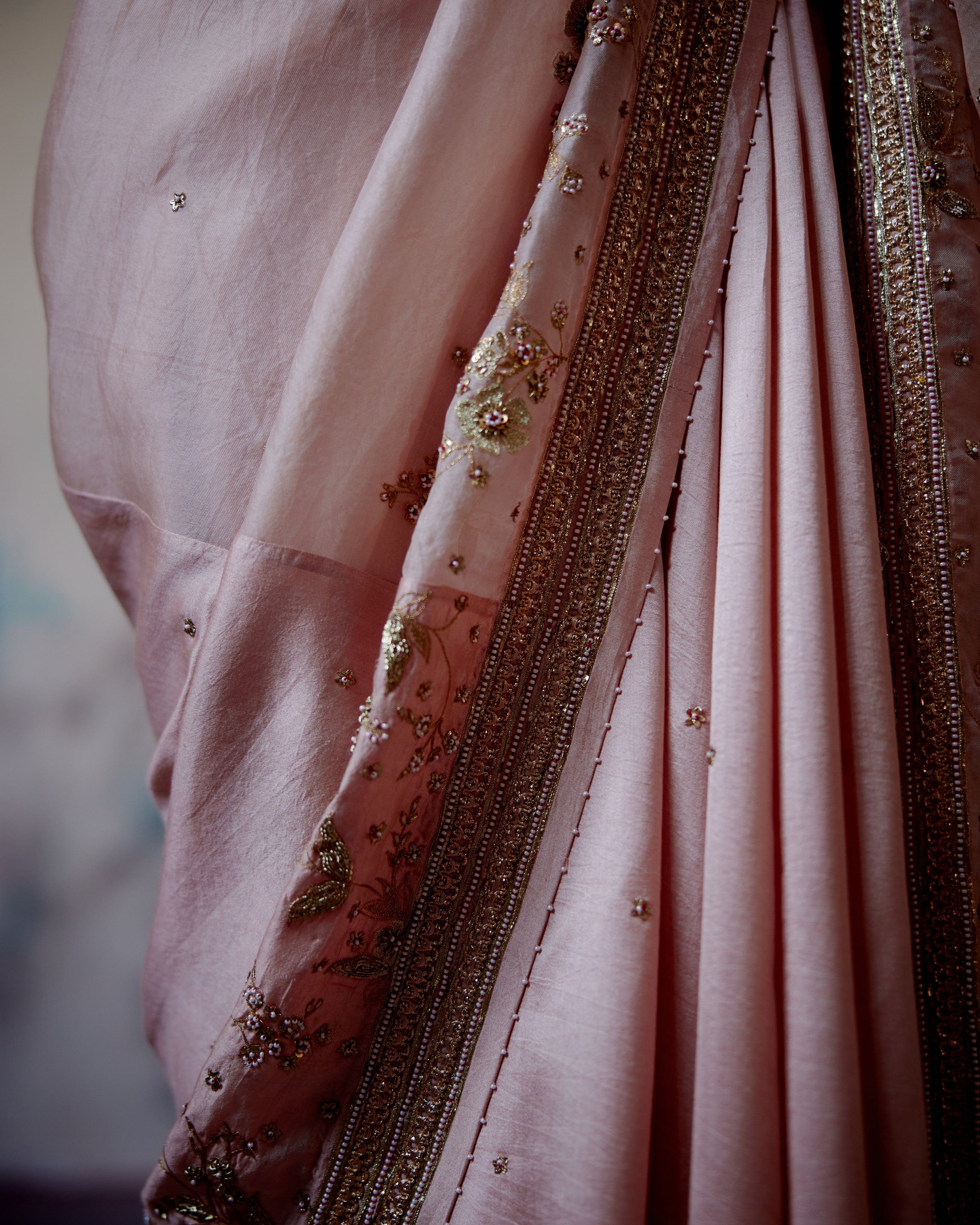 Soft Peach Jaal Embroidered Sari With Blouse