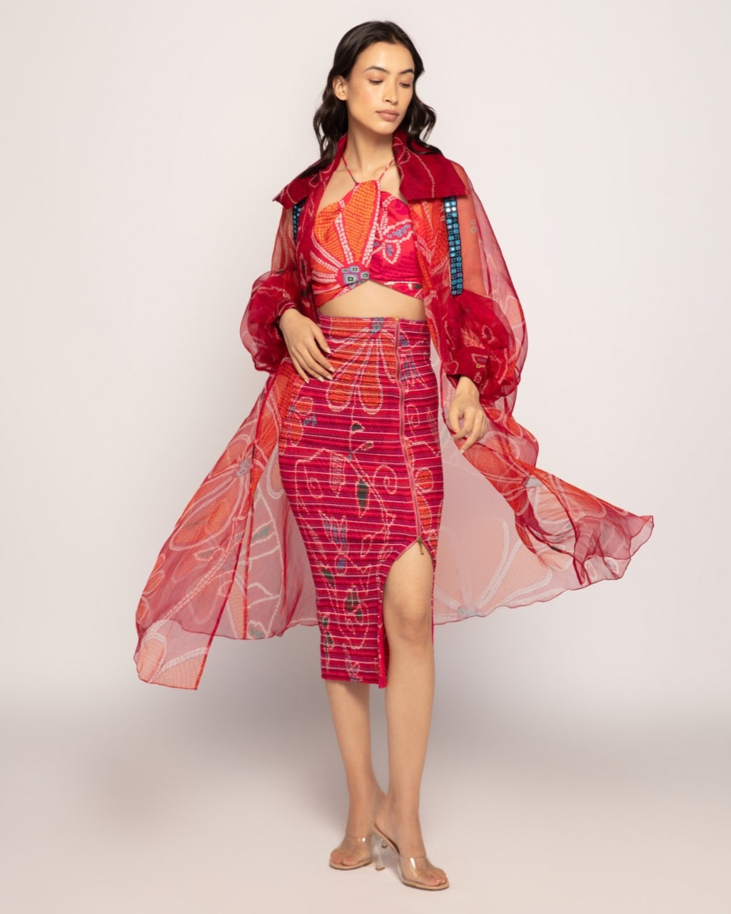 Marigold Bandhani Bustier With Smocked Skirt Set