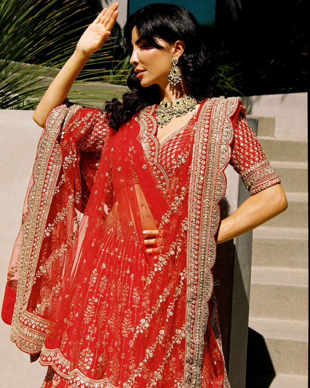 Red Loop Lehenga Set