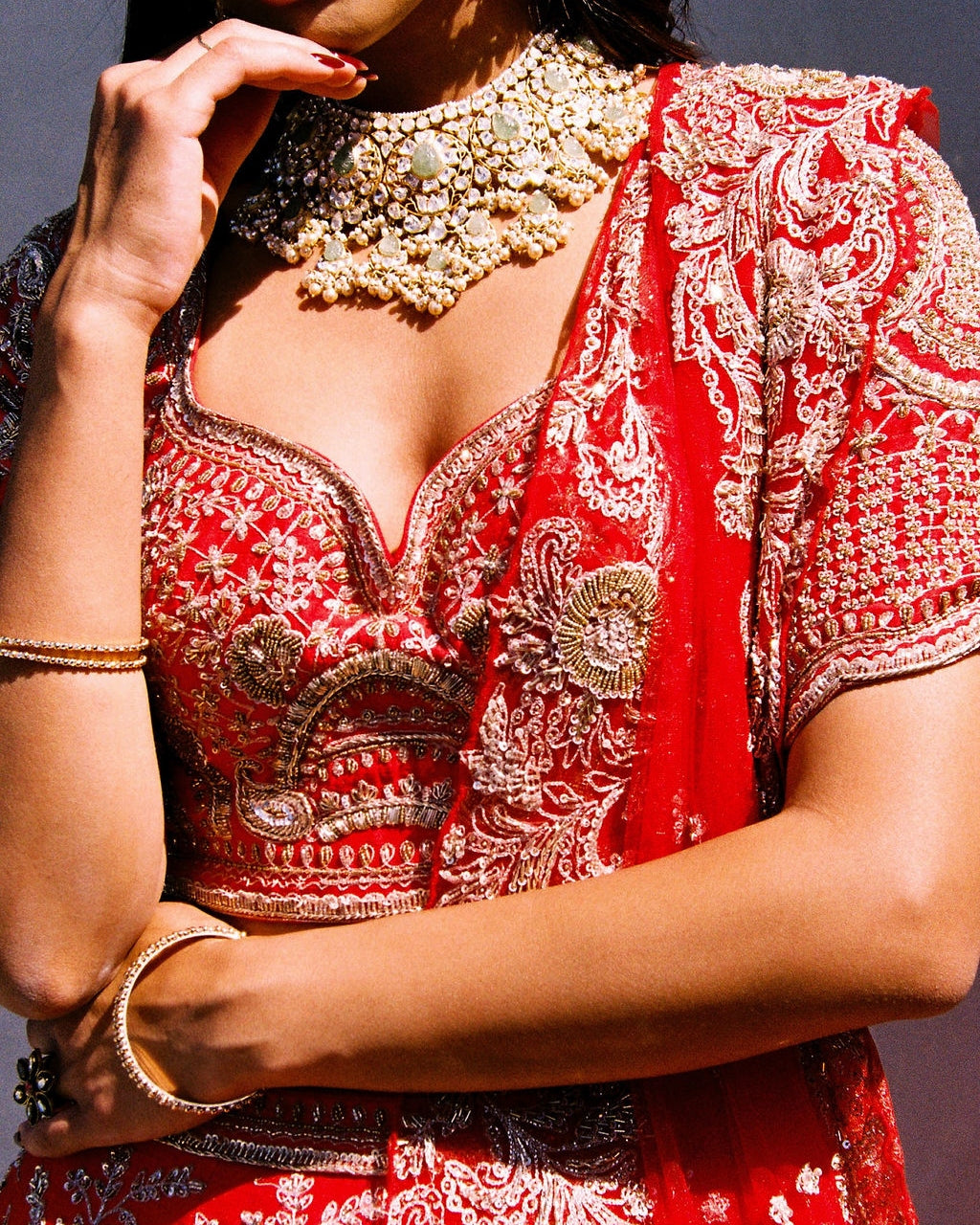 Red Loop Lehenga Set