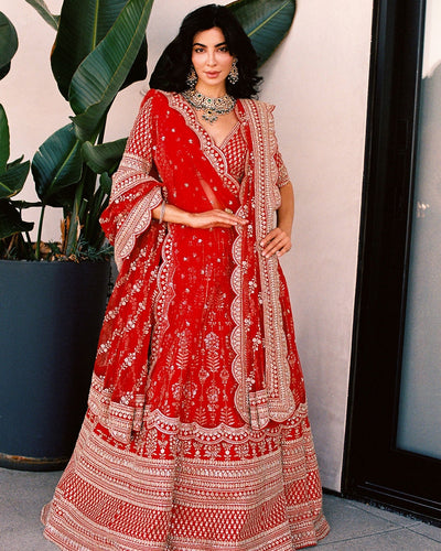 Red Loop Lehenga Set