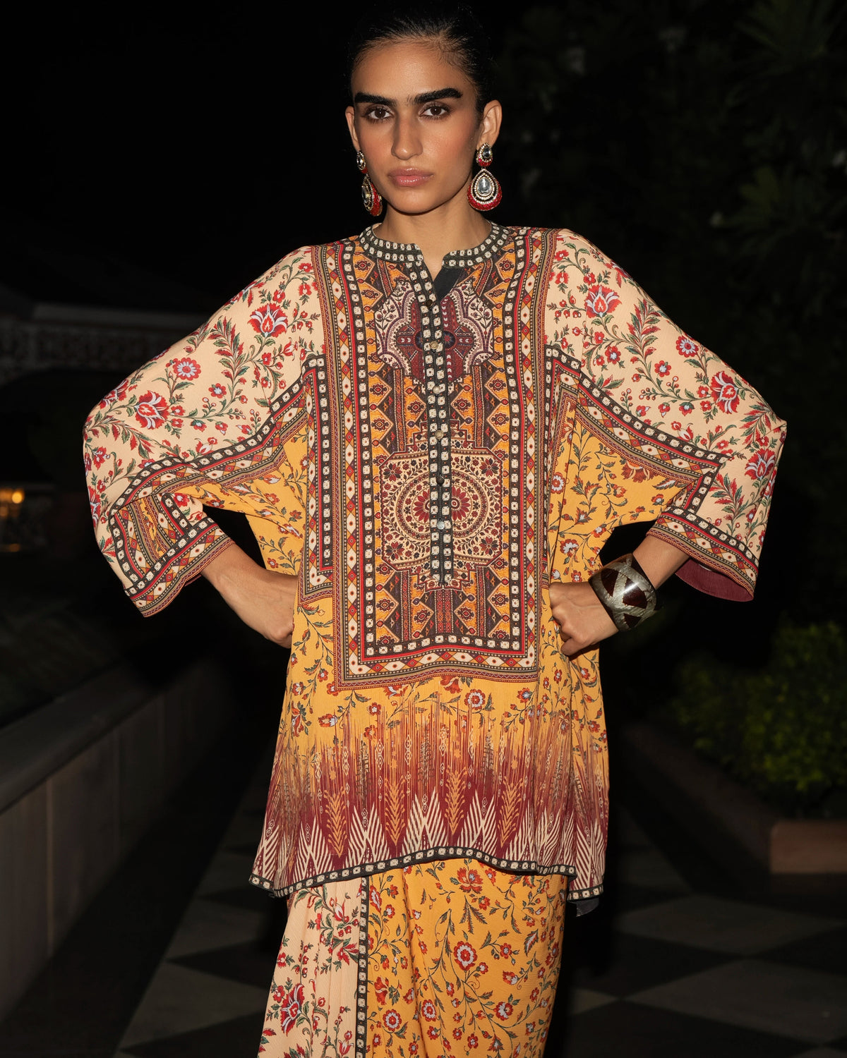 Multicolour Tribal Drape Skirt Set