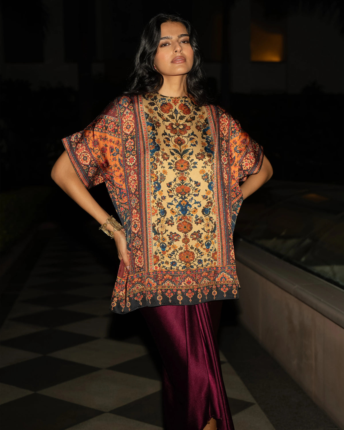 Floral Print Wine Skirt Set