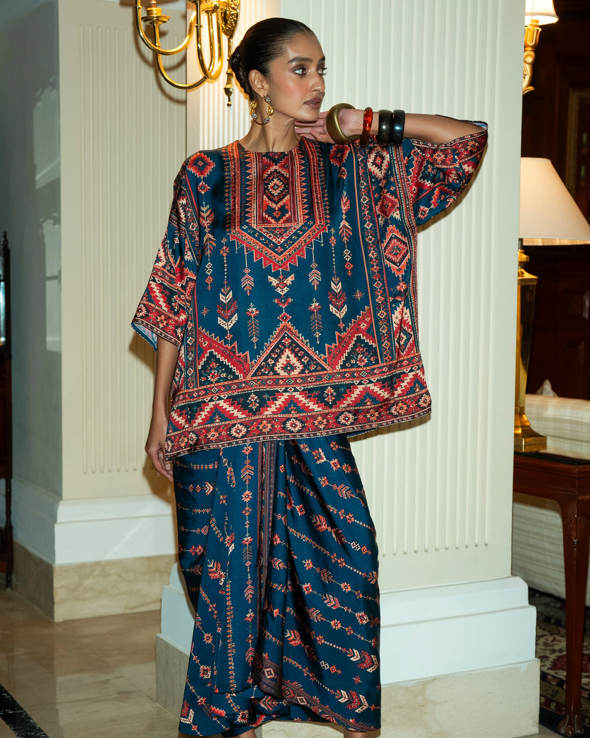 Teal Tribal Drape Skirt Set